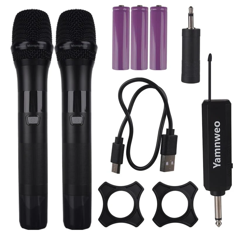 AX322 Professional UHF Wireless Dynamic Microphone Set, Dual Microphones with Rechargeable Receiver, Plug and Play, Suitable for Karaoke and Musical Instruments