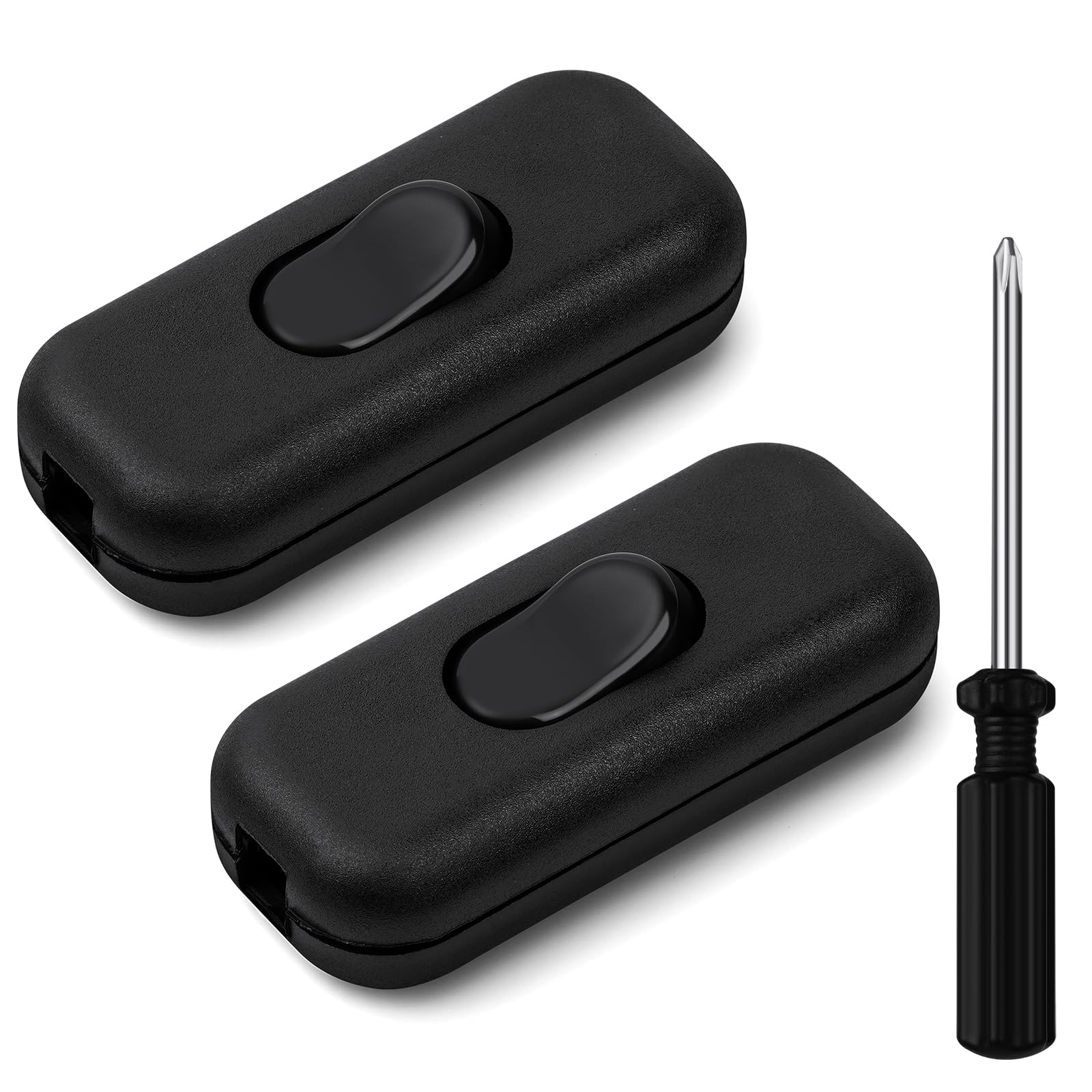 AXFEE Inline Switch, Pack of 2 250 V 6 A Intermediate Switch Cord Switch, Cable Switch, Rocker Switch, 2-Core and 3-Core Leads, Cord Switch for Lamp Small Appliances, Black Black - Pack of 2