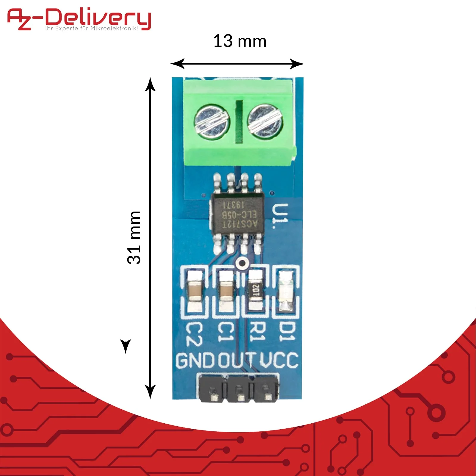 AZDelivery 3 x ACS712 20A Amp Current Sensor Range Module Current Sensor Compatible with Arduino - Image 4