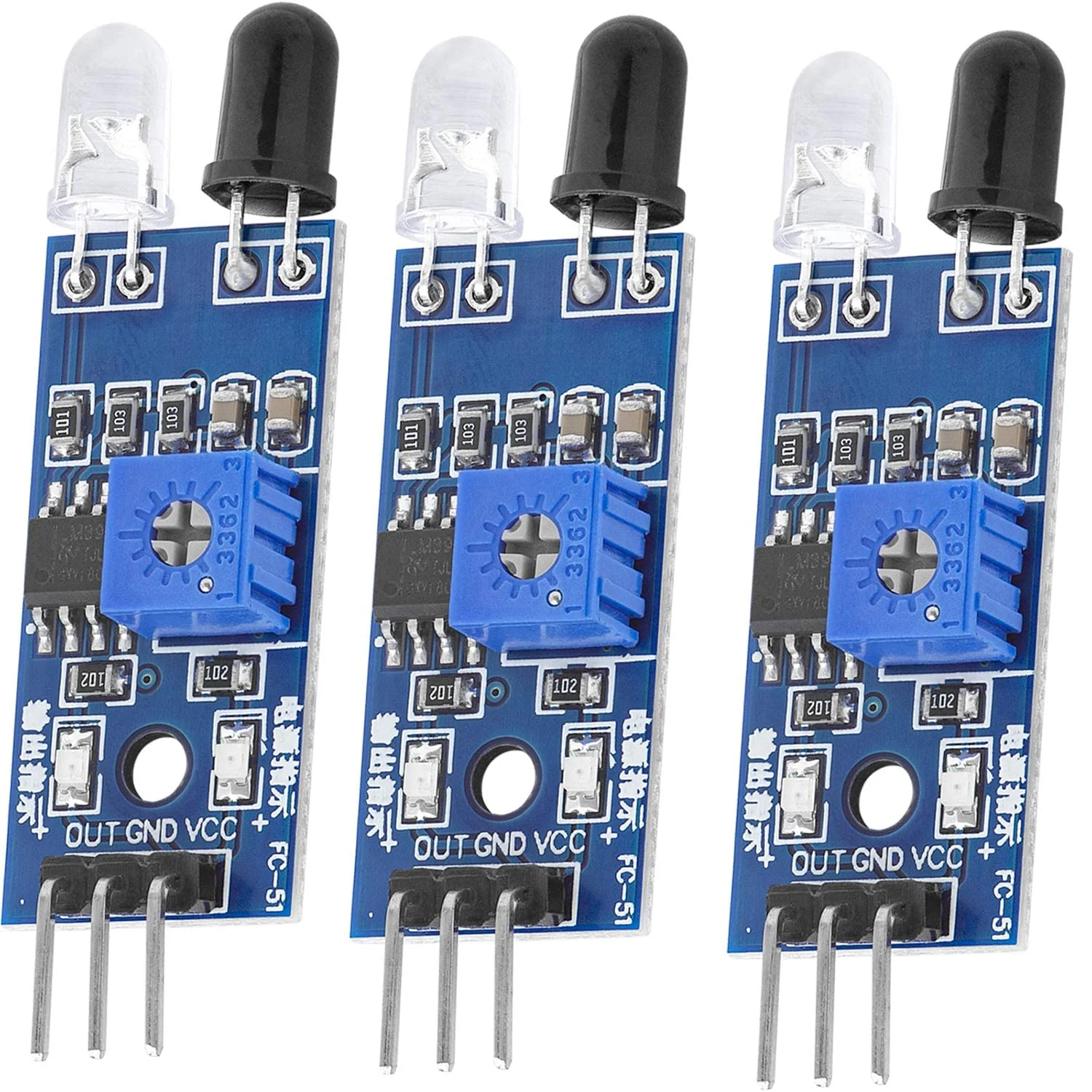AZDelivery 3 x IR Infrared Module for Obstacle Detection Distance Sensor Compatible with Arduino and Raspberry Pi Includes eBook