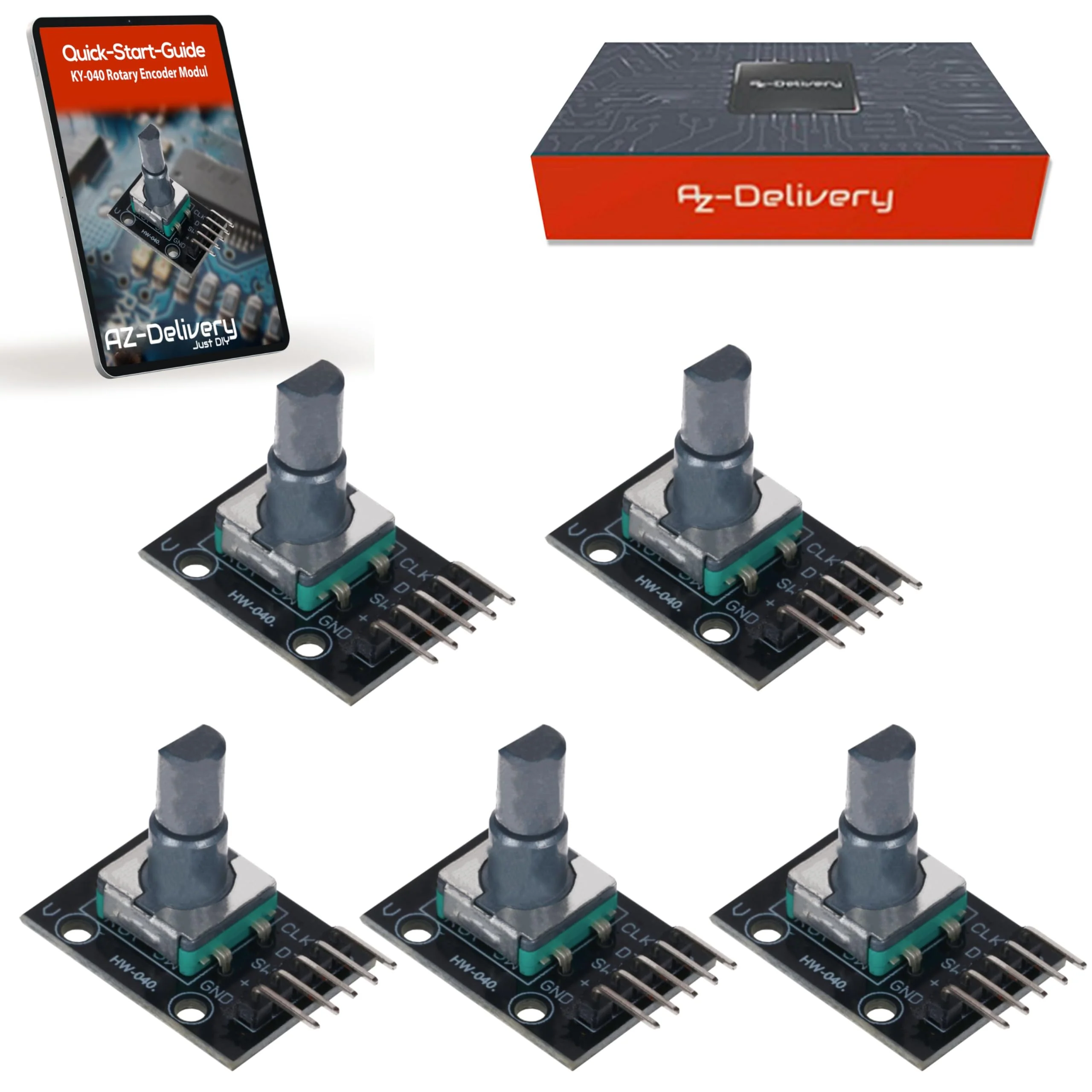 AZDelivery 5 x KY-040 Rotary Encoder, Rotary Encoder, Module Compatible with Arduino, Includes E-Book!