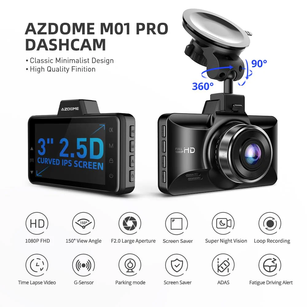 AZDOME Dual Dash Cam Front and Rear, 3 inch 2.5D IPS Screen Free 64GB Card Car Driving Recorder, 1080P FHD Dashboard Camera, Waterproof Backup Camera Night Vision, Park Monitor, G-Sensor, for Car Taxi - Image 2