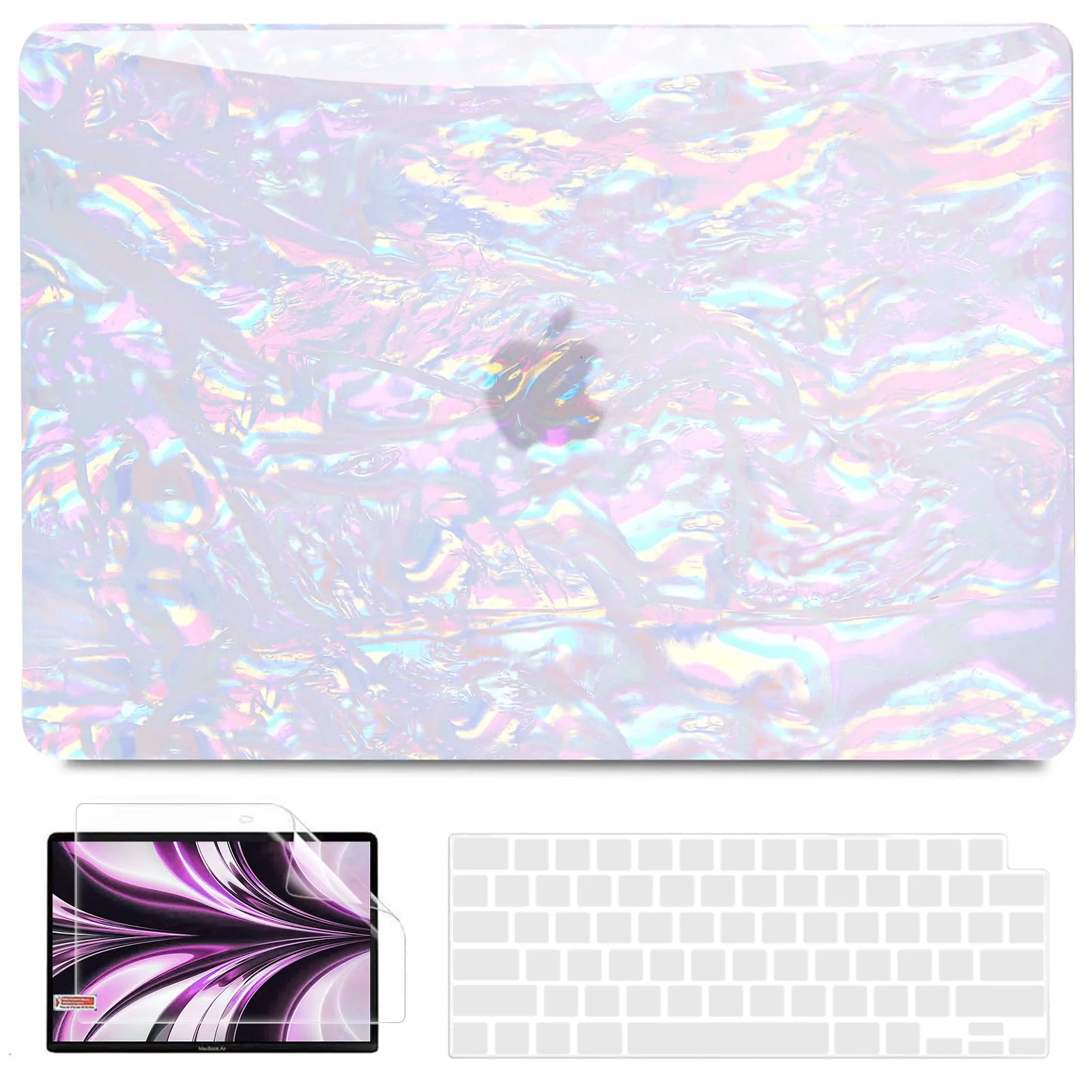 B BELK Compatible with MacBook Air 13.6 inch Case 2024 2023 2022 Release M3 A3113 M2 A2681 Liquid Retina Display & Touch ID, Plastic Hard Shell Case & Keyboard Cover & Screen Protector, Iridescent