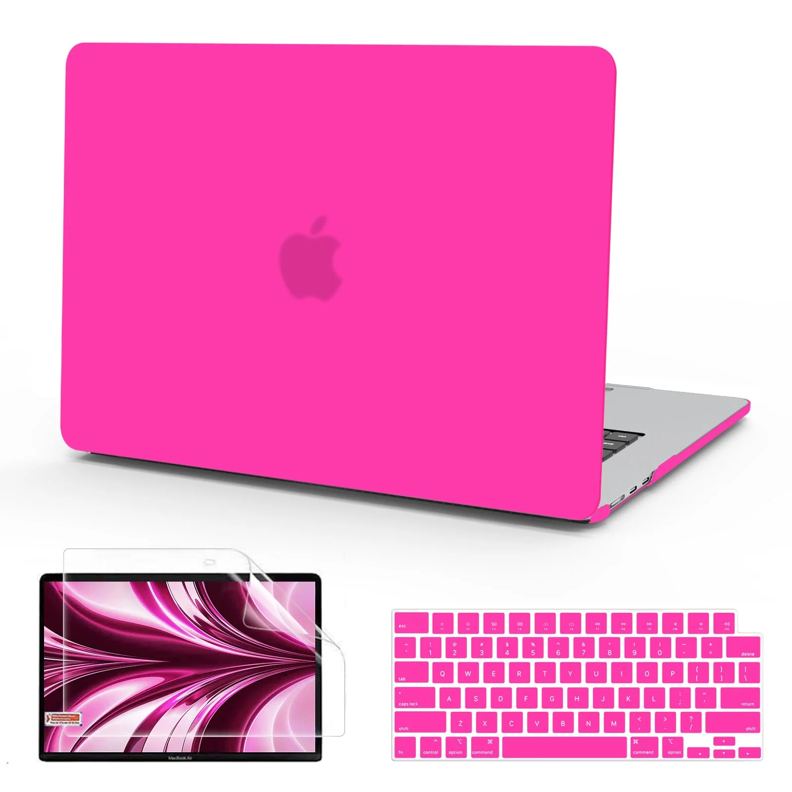 B BELK Compatible with MacBook Air 13.6 inch Case 2024 2023 2022 Release M3 A3113 M2 A2681 with Liquid Retina Display, Plastic Hard Shell Case + Keyboard Cover + Screen Protector, Hot Pink