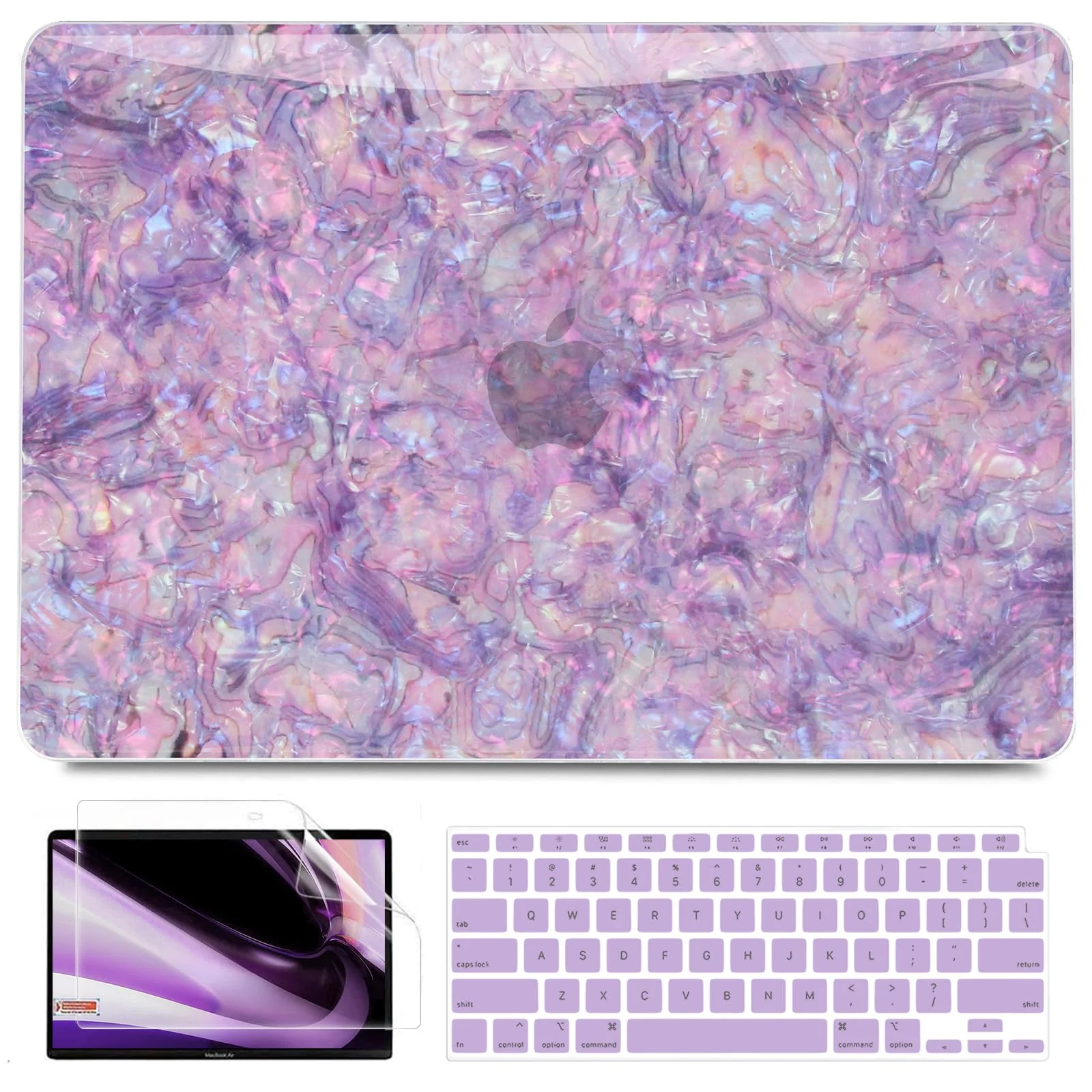 B BELK Compatible with MacBook Air 13 inch Case 2021 2020 2019 2018 M1 A2337 A2179 A1932 Touch ID, Luster Pearl Plastic Hard Shell Case + 2 Keyboard Cover + Screen Protector, Glitter Purple Pearl
