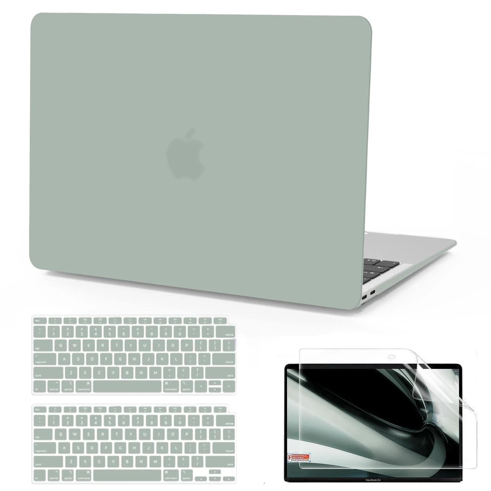 B BELK Compatible with MacBook Air 13 inch Case 2022 2021 2020 2019 2018 Release A2337 M1 A2179 A1932 with Touch ID, Matte Plastic Hard Shell Case & Keyboard Cover & Screen Protector, Antique Green