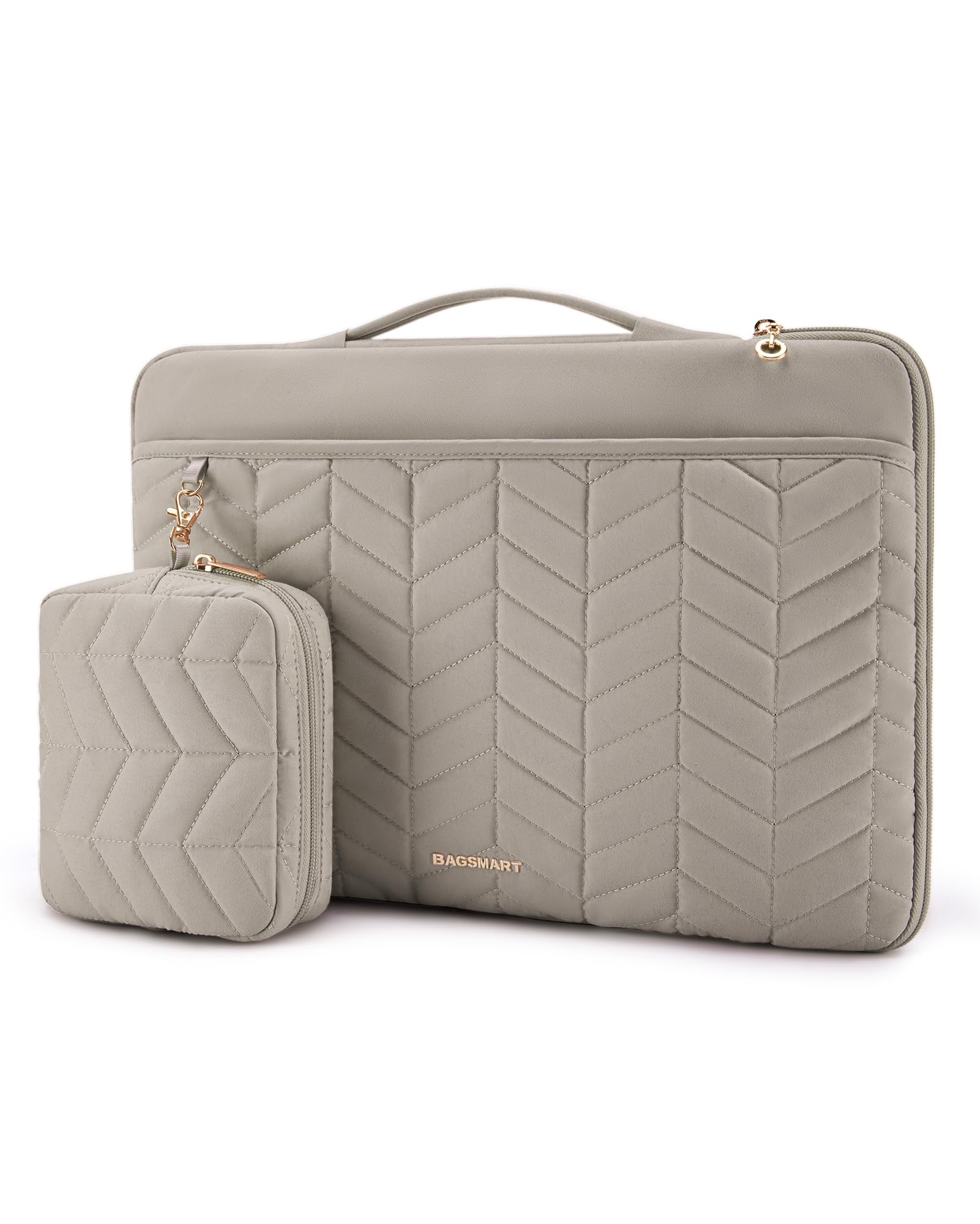 BAGSMART 15-16 inch Laptop Sleeve with Handle, Puffy Padded Laptop Case Bag, Portable MacBook Case Sleeve Fitted with MacBook Air 15.6 inch, MacBook pro 16 inch, Computer Sleeve Fitted with Dell,HP Warm Gray