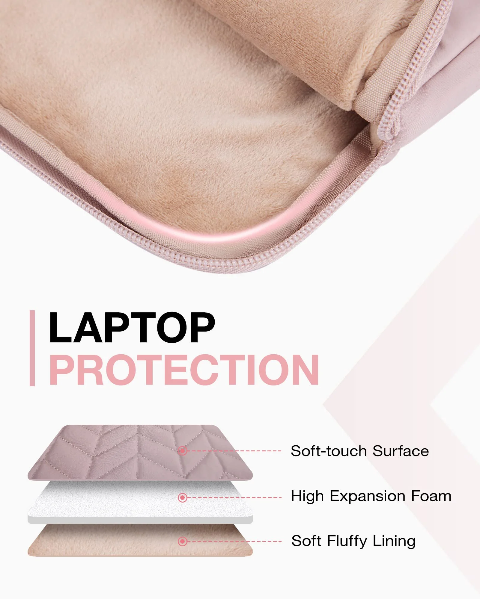 BAGSMART 15-16 inch Laptop Sleeve with Handle, Puffy Padded Laptop Case Bag, Portable MacBook Case Sleeve Fitted with MacBook Air 15.6 inch, MacBook pro 16 inch, Computer Sleeve Fitted with Dell,HP With Accessories-Pink - Image 3