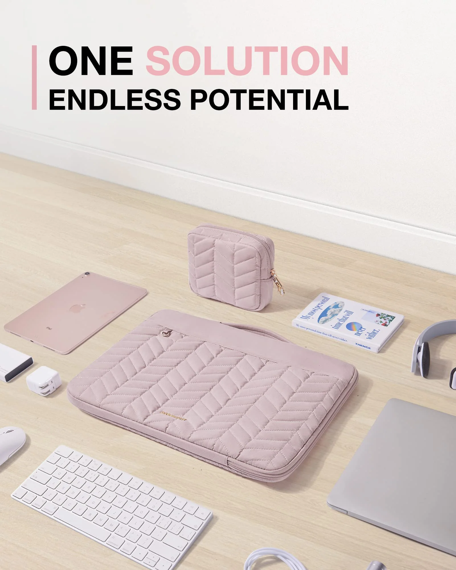 BAGSMART 15-16 inch Laptop Sleeve with Handle, Puffy Padded Laptop Case Bag, Portable MacBook Case Sleeve Fitted with MacBook Air 15.6 inch, MacBook pro 16 inch, Computer Sleeve Fitted with Dell,HP With Accessories-Pink - Image 7