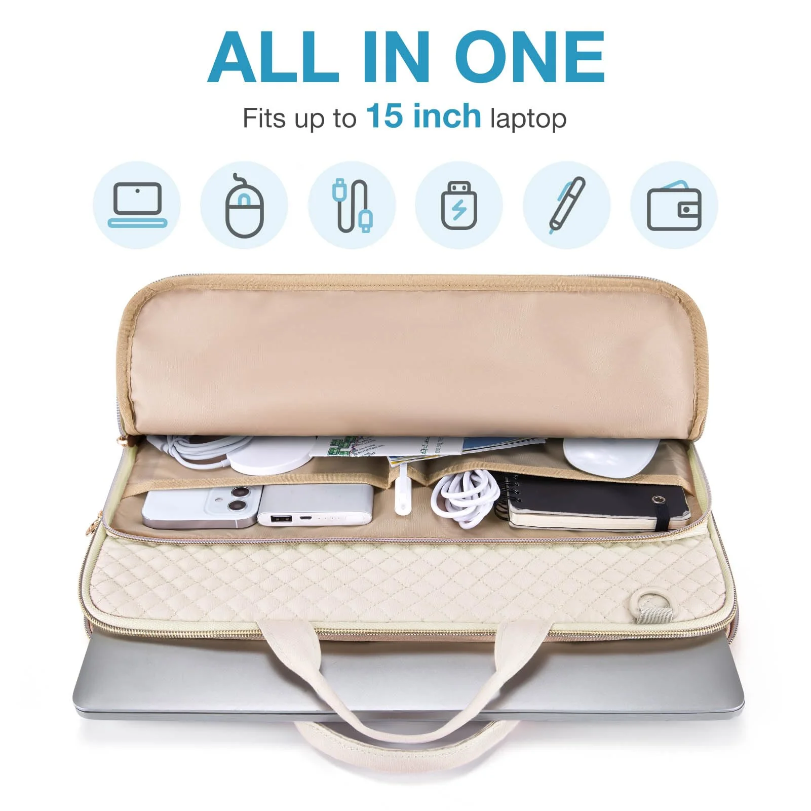 BAGSMART 15.6 inch Laptop Shoulder bag, Laptop Sleeve Compatible with MacBook Pro 16 Inch,15.6 inch HP,Dell,Acer Aspire,Asus Notebook,Laptop Protective Case with Shoulder Strap,Pocket,Handle,Beige Beige-shoulder Strap - Image 2