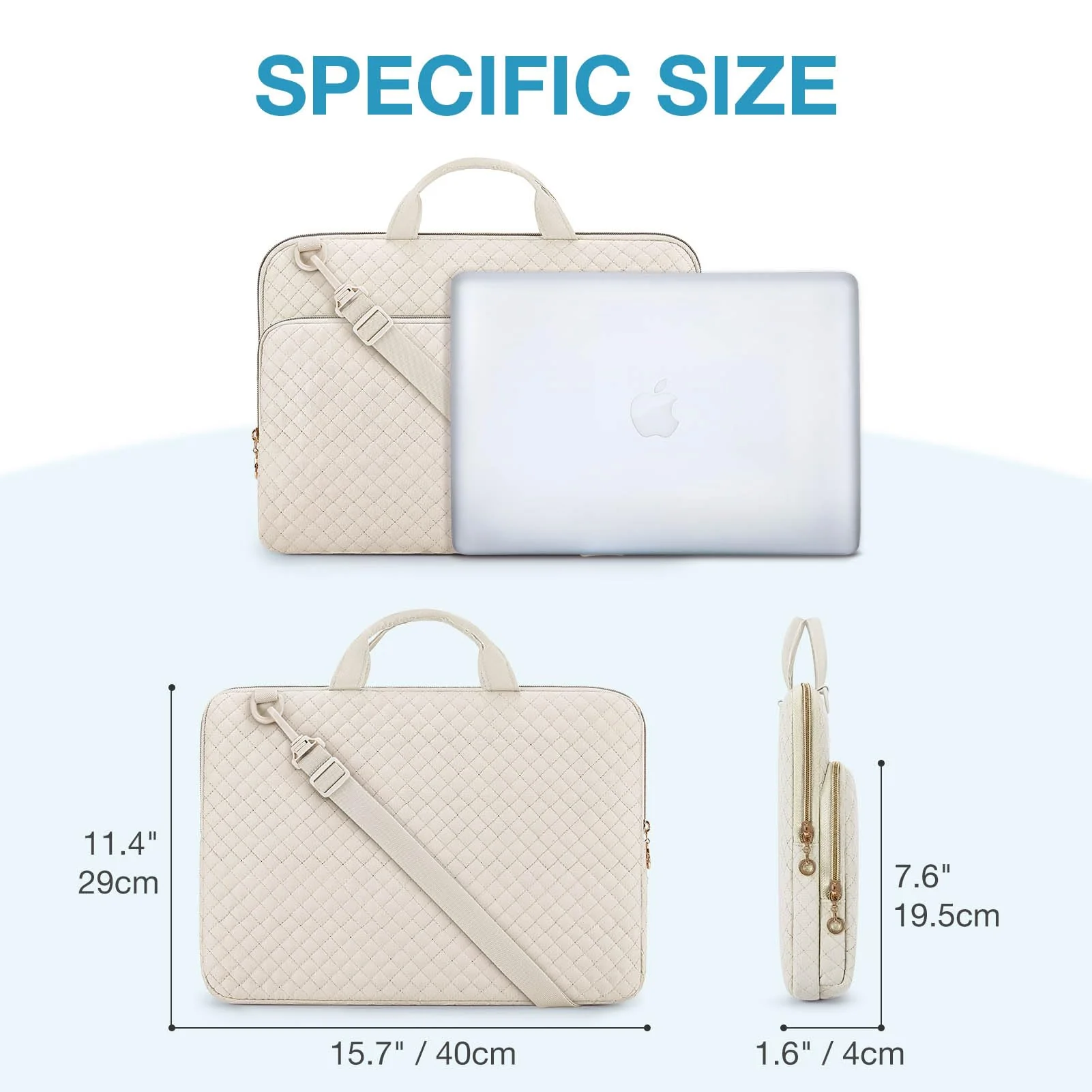 BAGSMART 15.6 inch Laptop Shoulder bag, Laptop Sleeve Compatible with MacBook Pro 16 Inch,15.6 inch HP,Dell,Acer Aspire,Asus Notebook,Laptop Protective Case with Shoulder Strap,Pocket,Handle,Beige Beige-shoulder Strap - Image 4