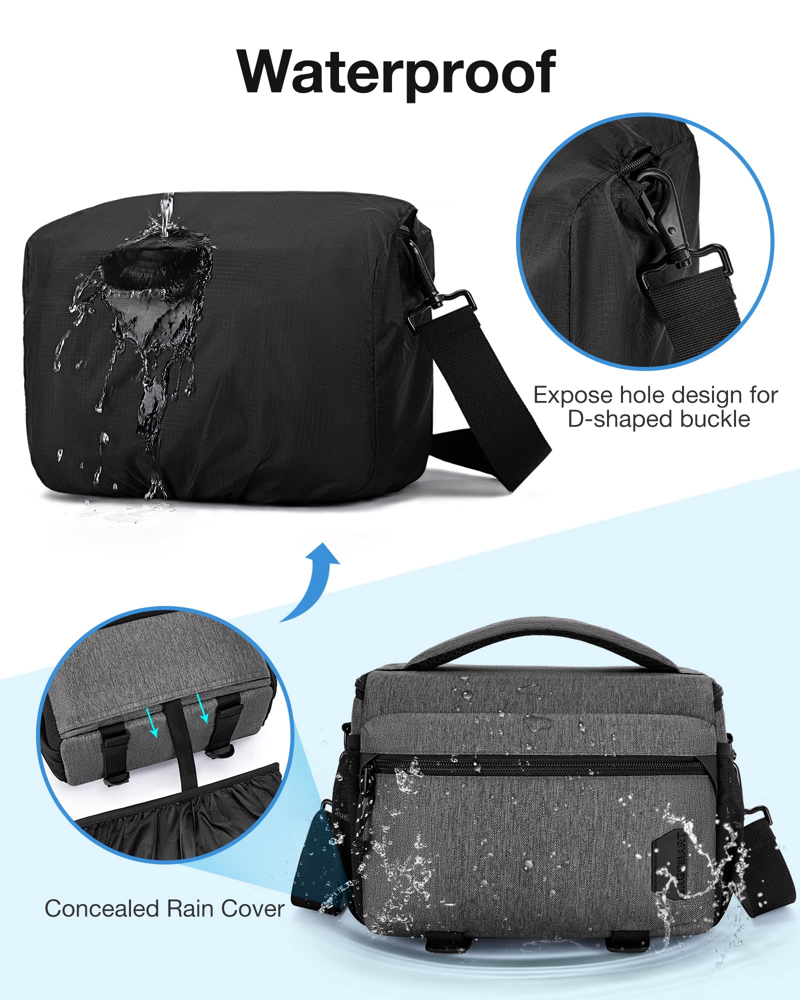 BAGSMART Camera Bag, Small Camera Case with Tripod Holder, Compact Camera Shoulder Bags for DSLR/SLR/Mirrorless Cameras, Waterproof Crossbody Camera Bag Women Men, Grey 02-Grey - Image 4