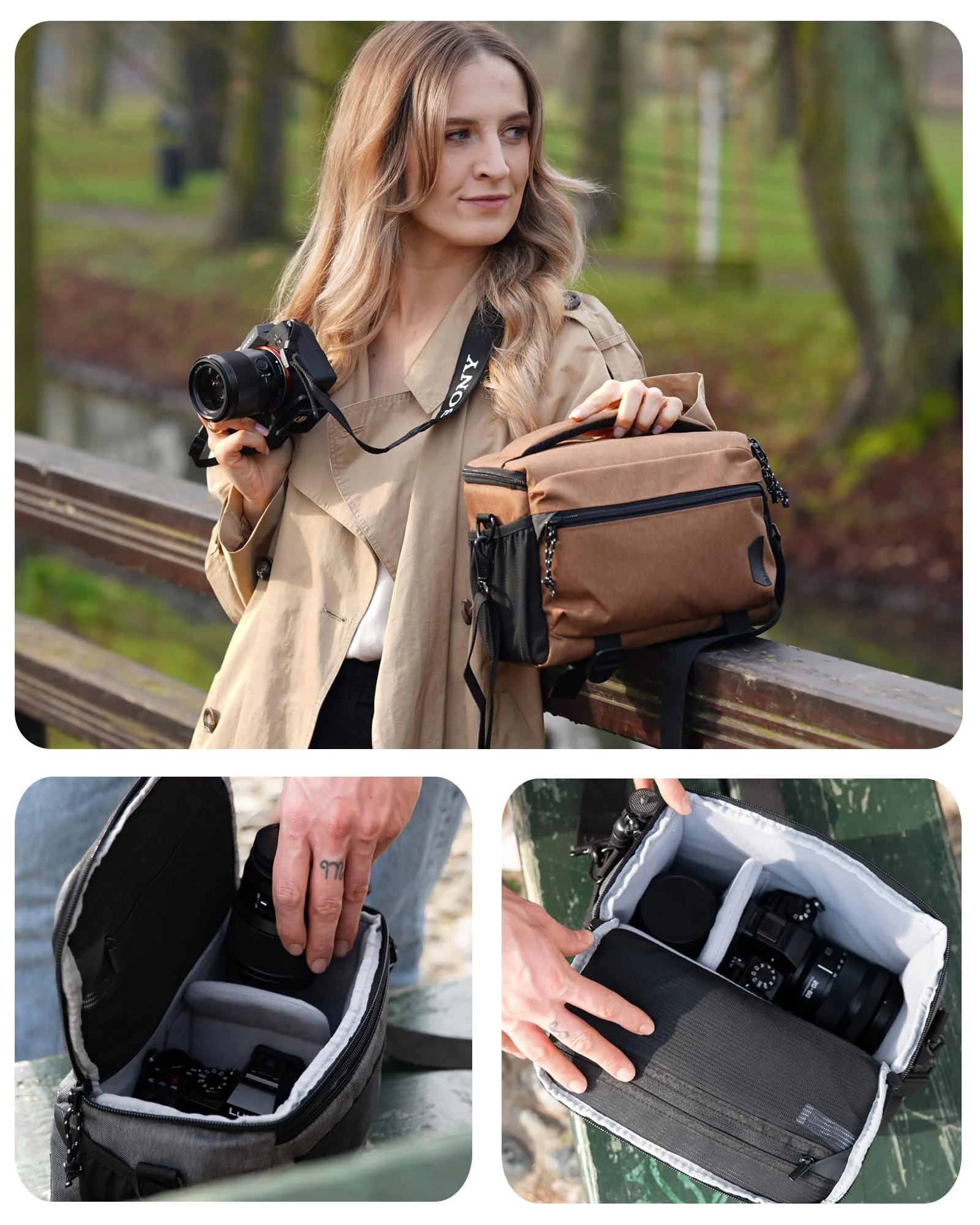 BAGSMART Camera Bag, Small Camera Case with Tripod Holder, Compact Camera Shoulder Bags for DSLR/SLR/Mirrorless Cameras, Waterproof Crossbody Camera Bag Women Men, Grey 02-Grey - Image 6