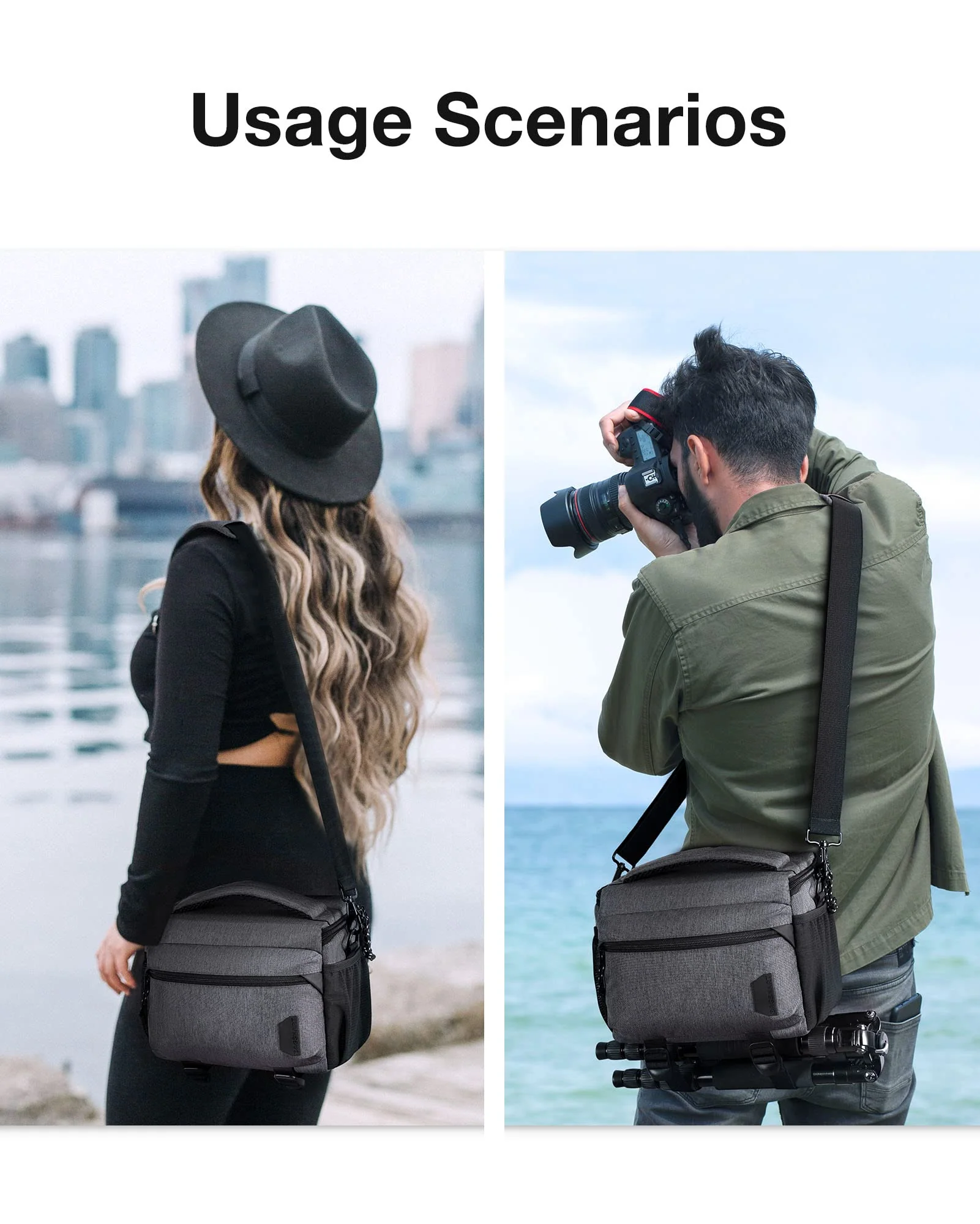 BAGSMART Camera Bag, Small Camera Case with Tripod Holder, Compact Camera Shoulder Bags for DSLR/SLR/Mirrorless Cameras, Waterproof Crossbody Camera Bag Women Men, Grey 02-Grey - Image 8