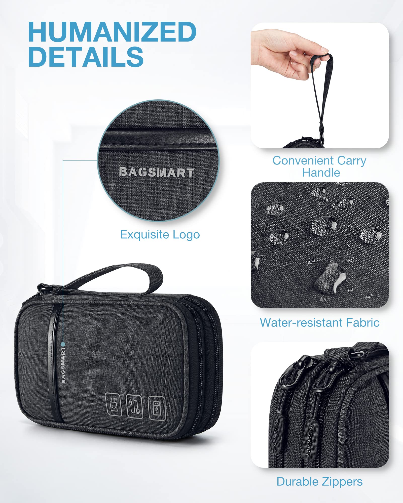 BAGSMART Cord Organizer Travel Cable Organizer Bag Tech Electronic Organizer Travel Case, Travel Essentials for Charger, Cable, Phone, Flash drive, Double Layer-Black Double Layer Black - Image 4