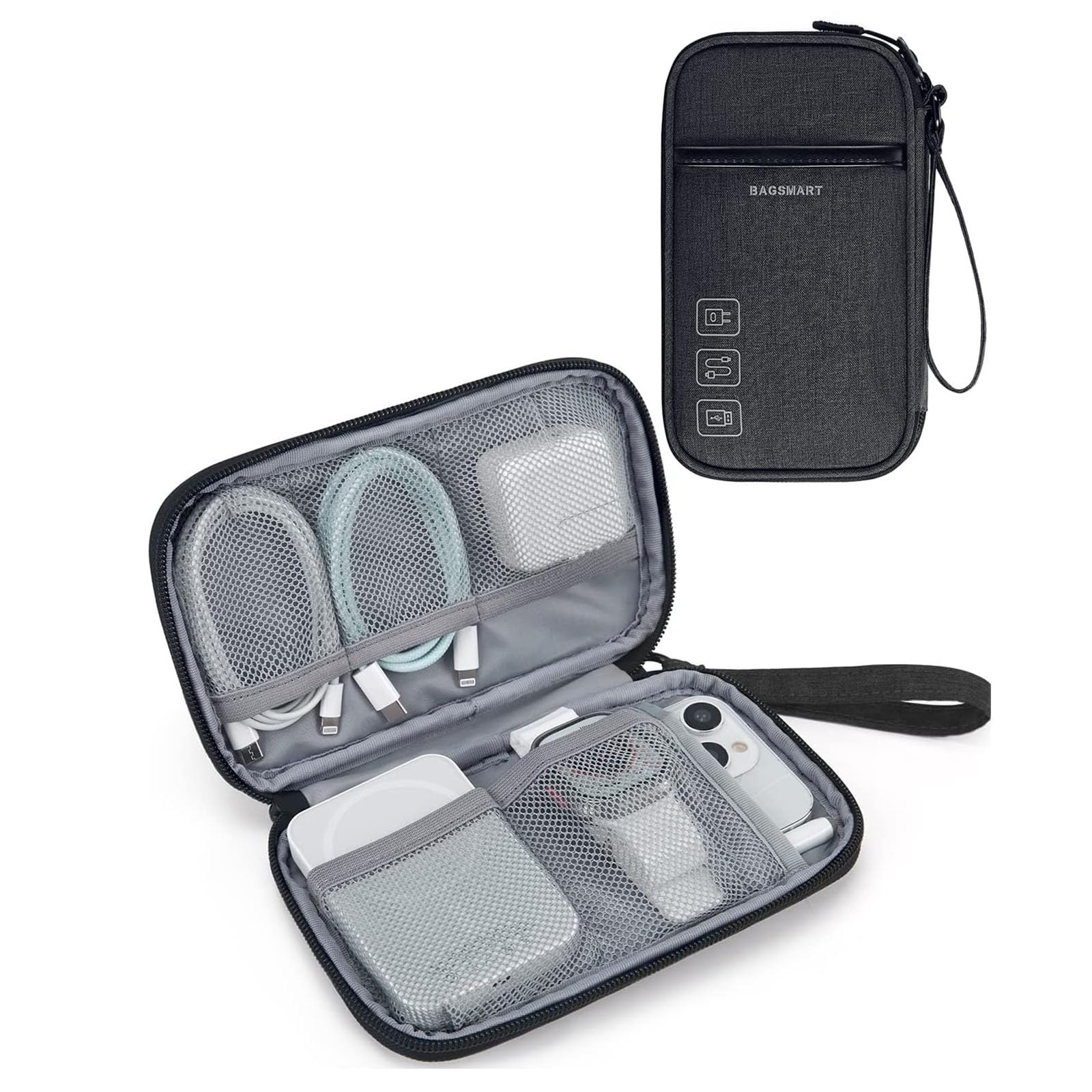 BAGSMART Cord Organizer Travel Cable Organizer Bag Tech Electronic Organizer Travel Case, Travel Essentials for Charger, Cable, Phone, Flash drive, Single Layer - Black Single Layer Black