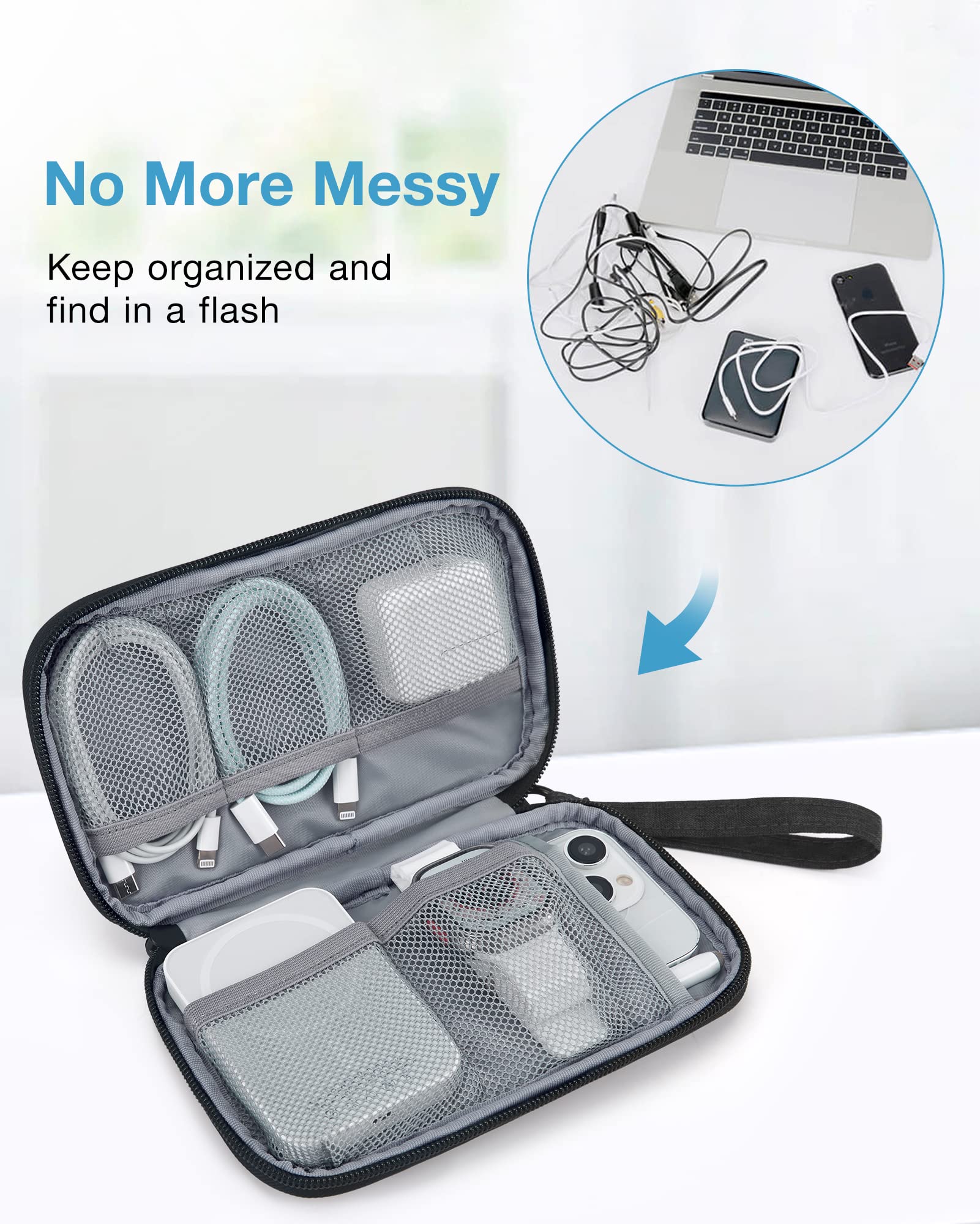 BAGSMART Cord Organizer Travel Cable Organizer Bag Tech Electronic Organizer Travel Case, Travel Essentials for Charger, Cable, Phone, Flash drive, Single Layer - Black Single Layer Black - Image 4