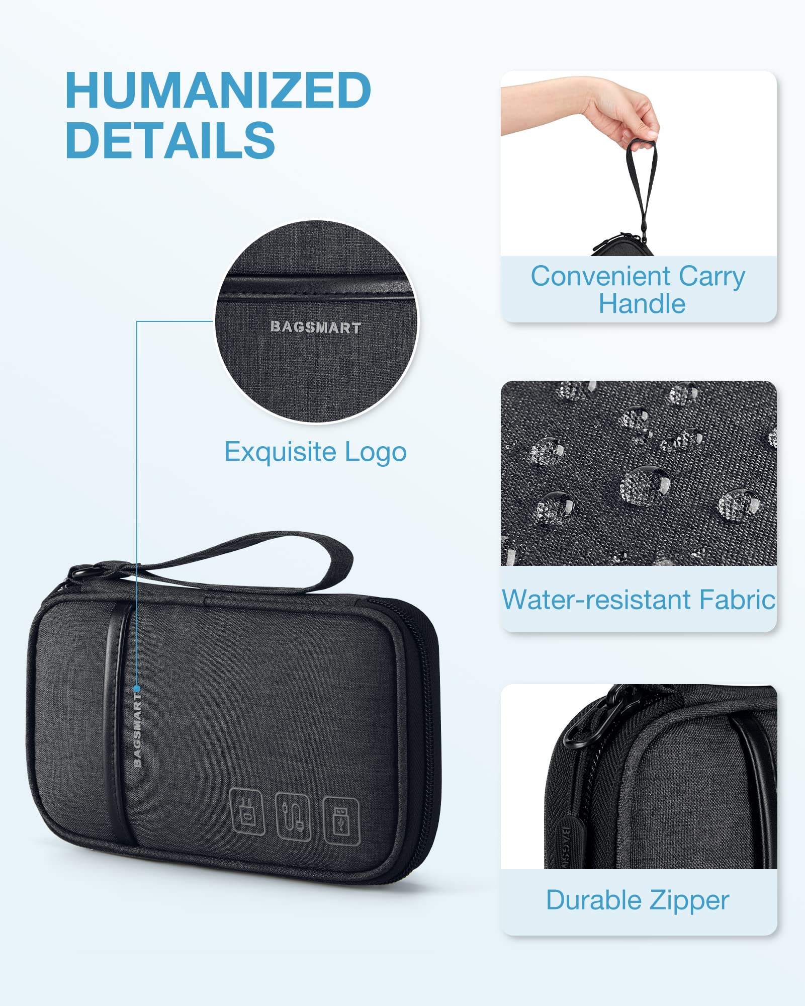 BAGSMART Cord Organizer Travel Cable Organizer Bag Tech Electronic Organizer Travel Case, Travel Essentials for Charger, Cable, Phone, Flash drive, Single Layer - Black Single Layer Black - Image 5