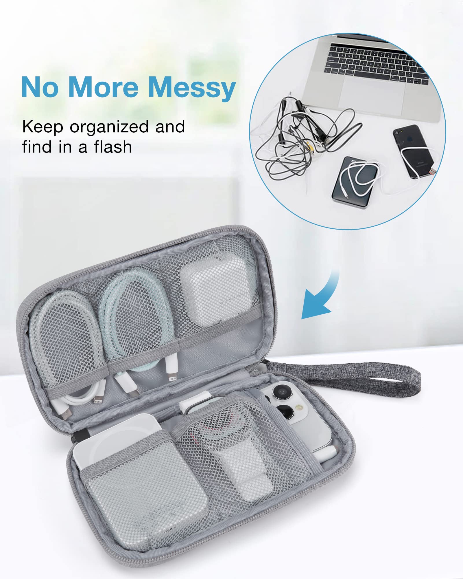 BAGSMART Cord Organizer Travel Cable Organizer Bag Tech Electronic Organizer Travel Case, Travel Essentials for Charger, Cable, Phone, Flash drive, Single Layer - Grey Single Layer Grey - Image 4