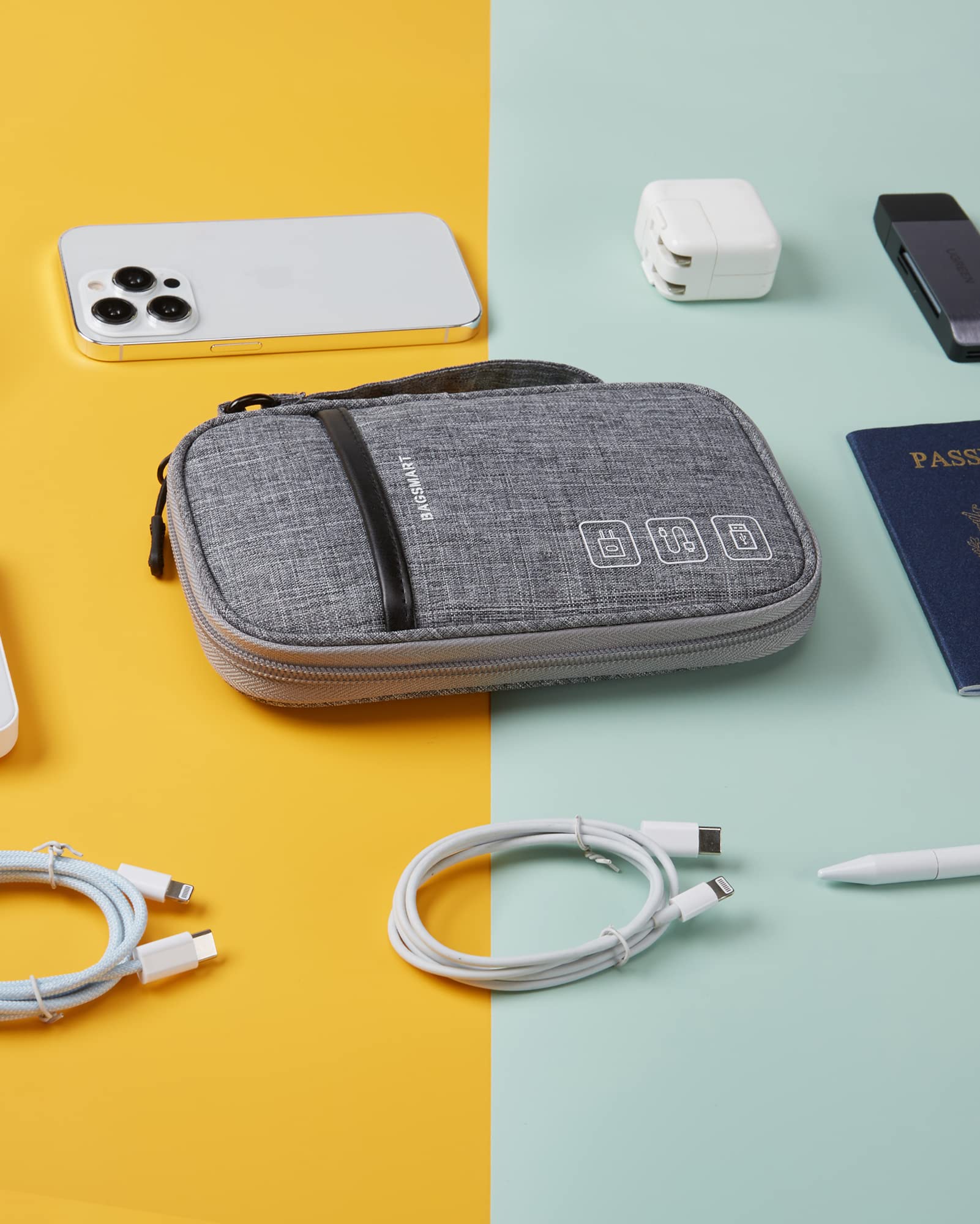 BAGSMART Cord Organizer Travel Cable Organizer Bag Tech Electronic Organizer Travel Case, Travel Essentials for Charger, Cable, Phone, Flash drive, Single Layer - Grey Single Layer Grey - Image 7