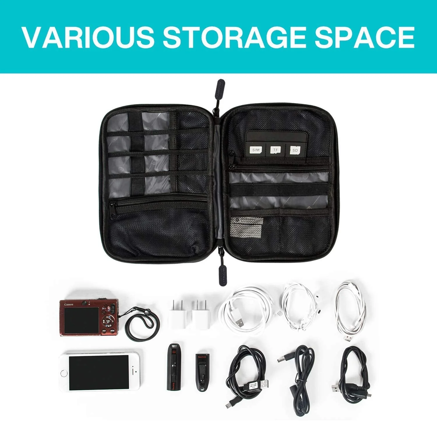 BAGSMART Electronic Organizer Small Travel Cable Organizer Bag for Hard Drives,Cables,USB, SD Card,Black Black - Image 5
