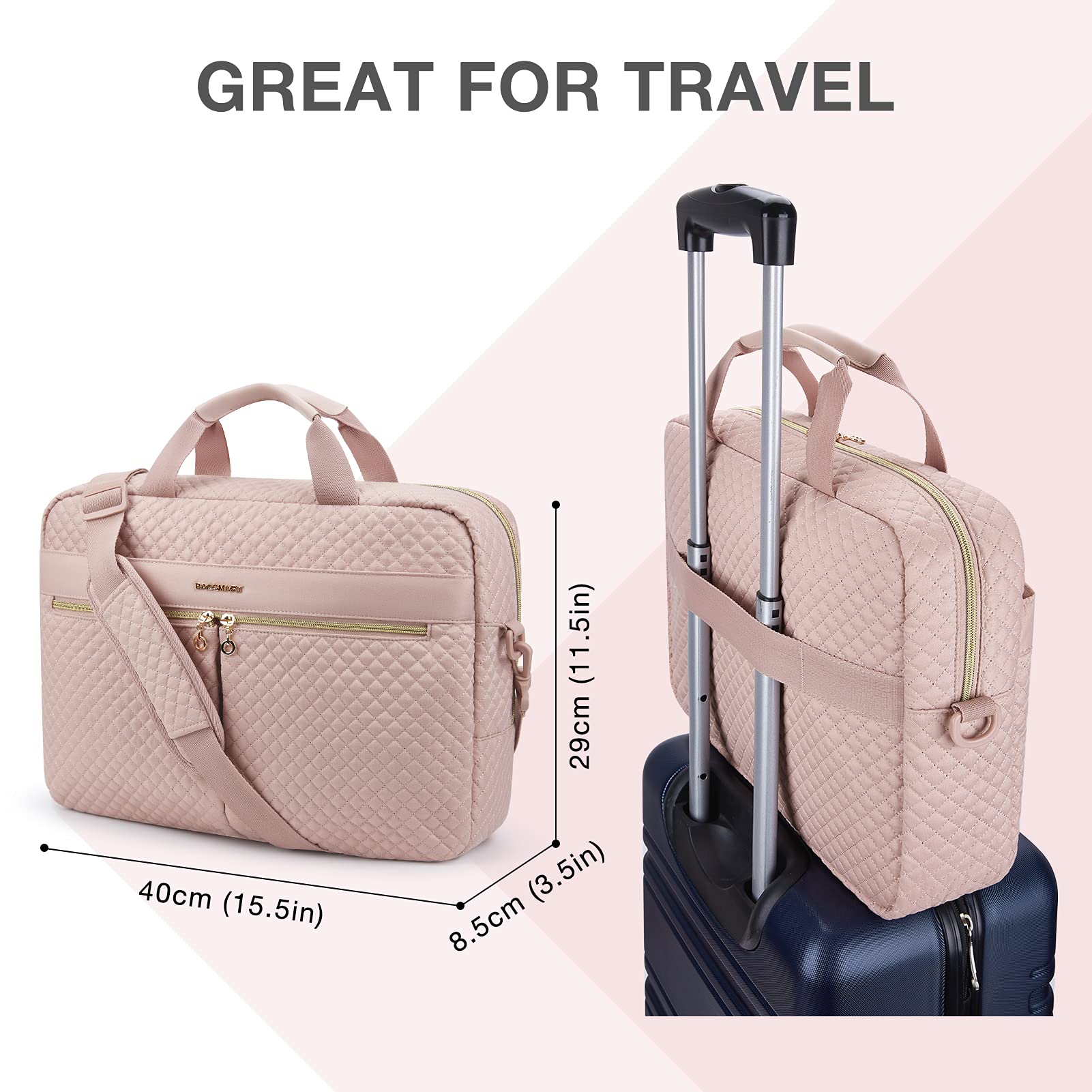 BAGSMART Laptop Bag, 15.6/17.3 Inch Briefcase for Women Large Laptop Case Computer Bag Office Travel Business, Pink 15.6 Inch - Image 5