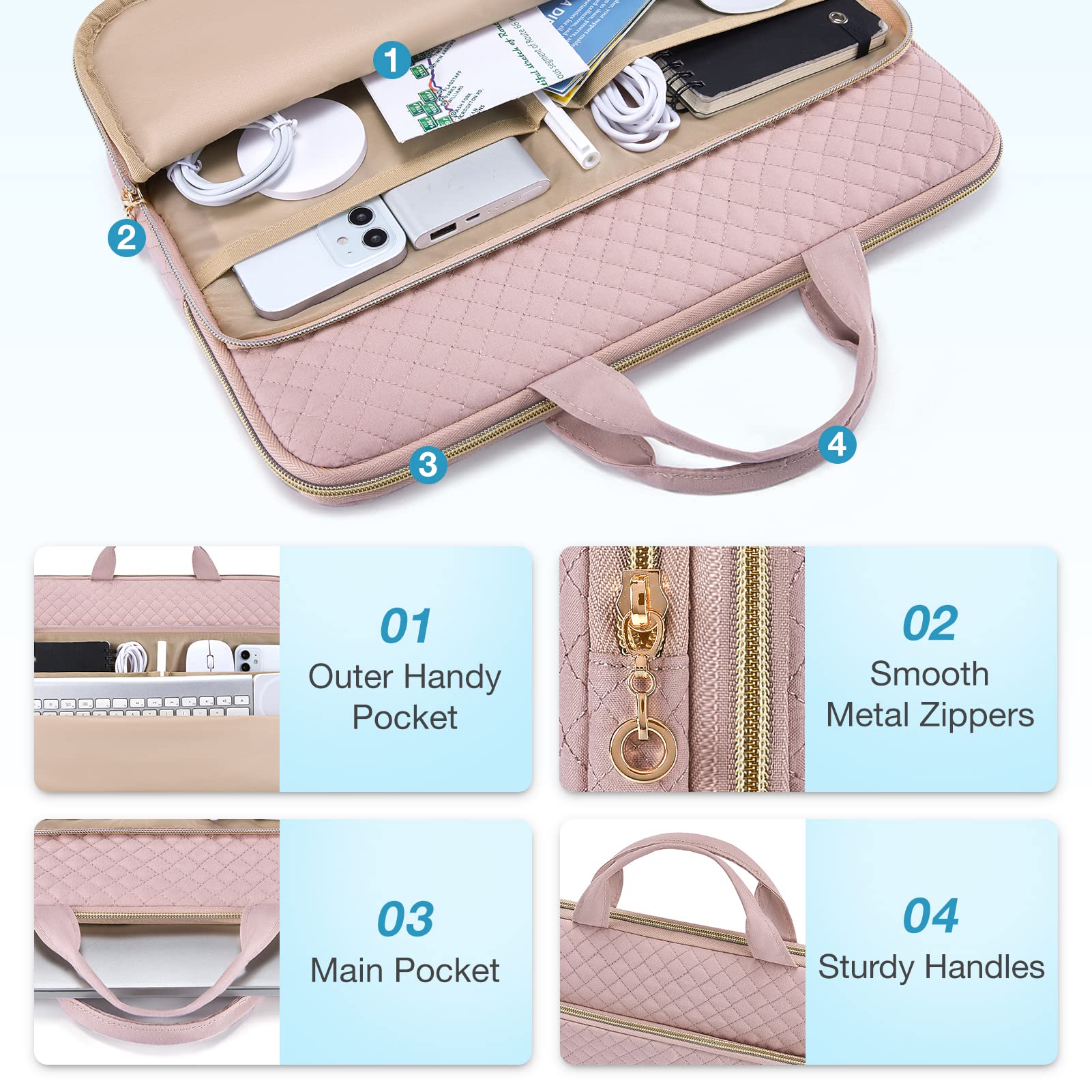 BAGSMART Laptop Sleeve for 15-inch New MacBook Ai ir M2 A2941 2023, Laptop Carrying Case Compatible with 15.6 inch HP,Dell,Acer Aspire,Asus Notebook,Laptop Protective Case with Pocket,Handle, Pink - Image 3