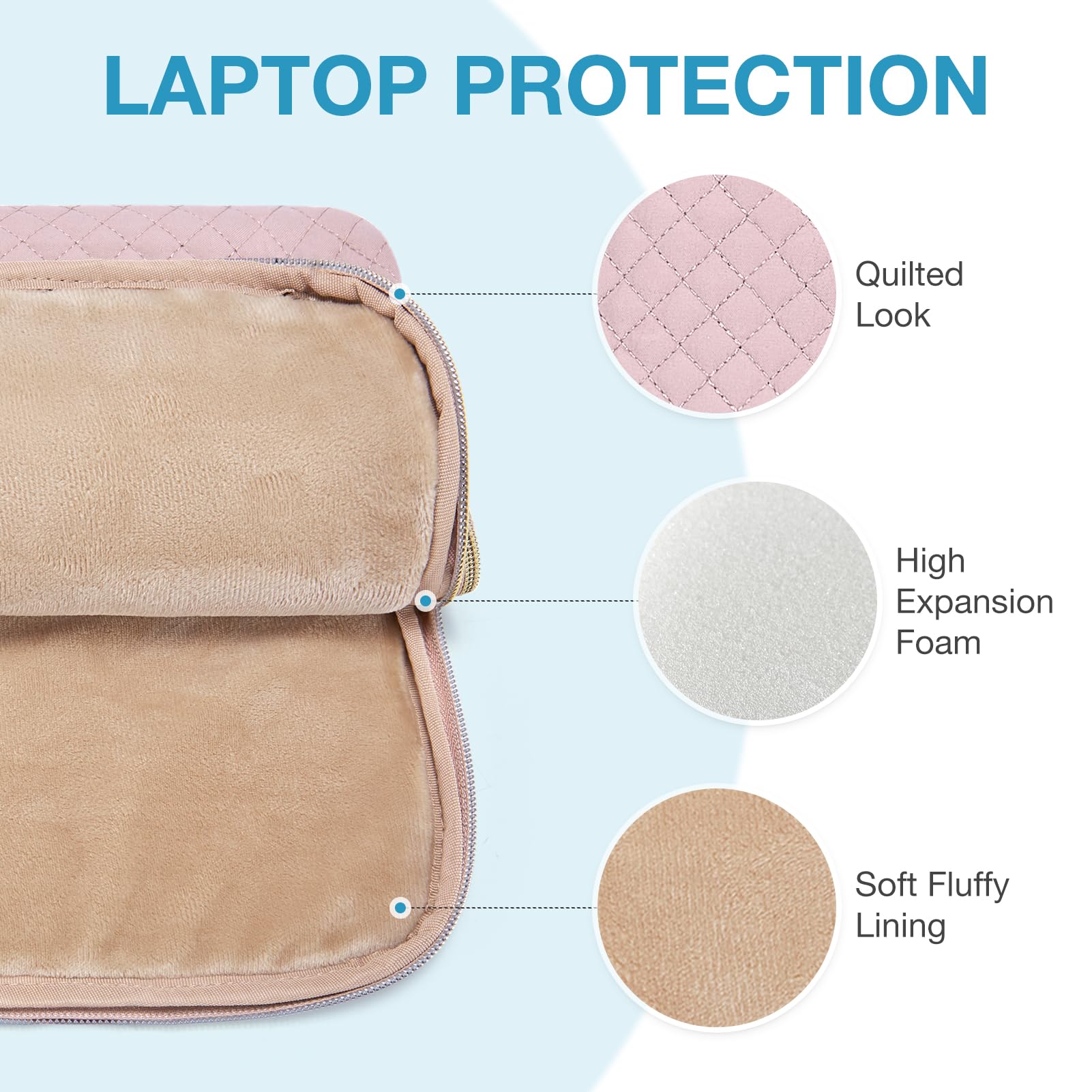 BAGSMART Laptop Sleeve for 15-inch New MacBook Ai ir M2 A2941 2023, Laptop Carrying Case Compatible with 15.6 inch HP,Dell,Acer Aspire,Asus Notebook,Laptop Protective Case with Pocket,Handle, Pink - Image 4