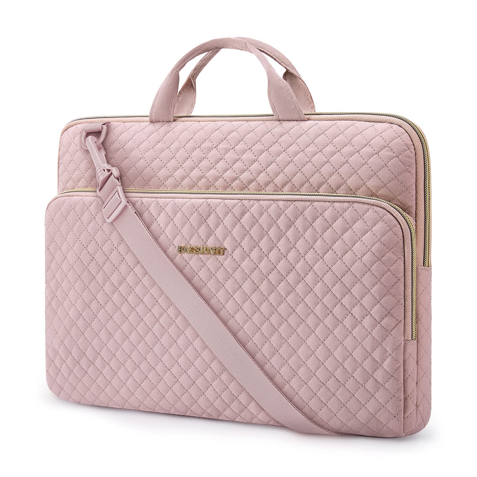 BAGSMART Protective Sleeve case Compatible with MacBook Pro 16 Inch,15.6 inch, HP,Dell,Acer Aspire,Asus Notebook,Laptop with Shoulder Strap,Pocket,Handle,Pink Pink-shoulder Strap 15.6 Inch