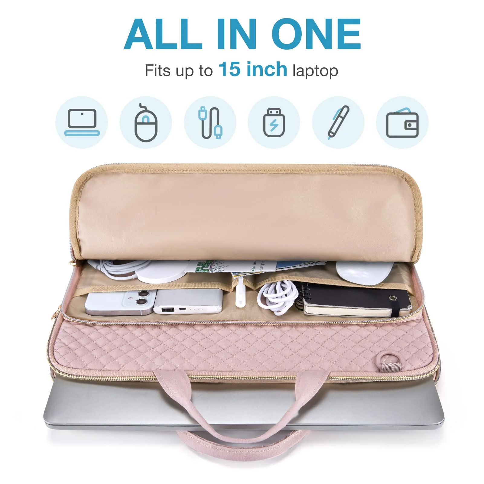 BAGSMART Protective Sleeve case Compatible with MacBook Pro 16 Inch,15.6 inch, HP,Dell,Acer Aspire,Asus Notebook,Laptop with Shoulder Strap,Pocket,Handle,Pink Pink-shoulder Strap 15.6 Inch - Image 2