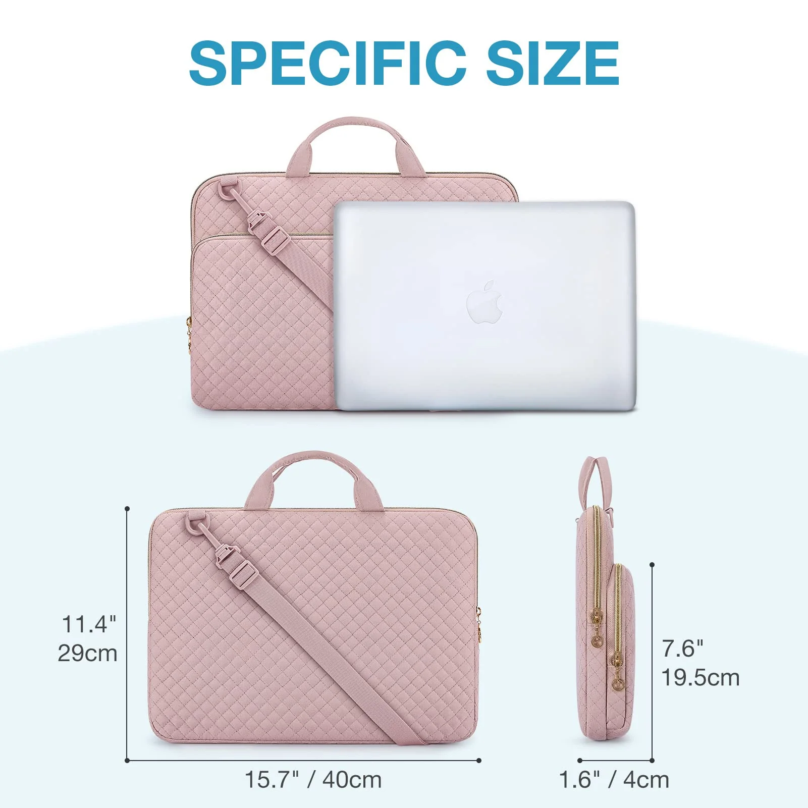 BAGSMART Protective Sleeve case Compatible with MacBook Pro 16 Inch,15.6 inch, HP,Dell,Acer Aspire,Asus Notebook,Laptop with Shoulder Strap,Pocket,Handle,Pink Pink-shoulder Strap 15.6 Inch - Image 5