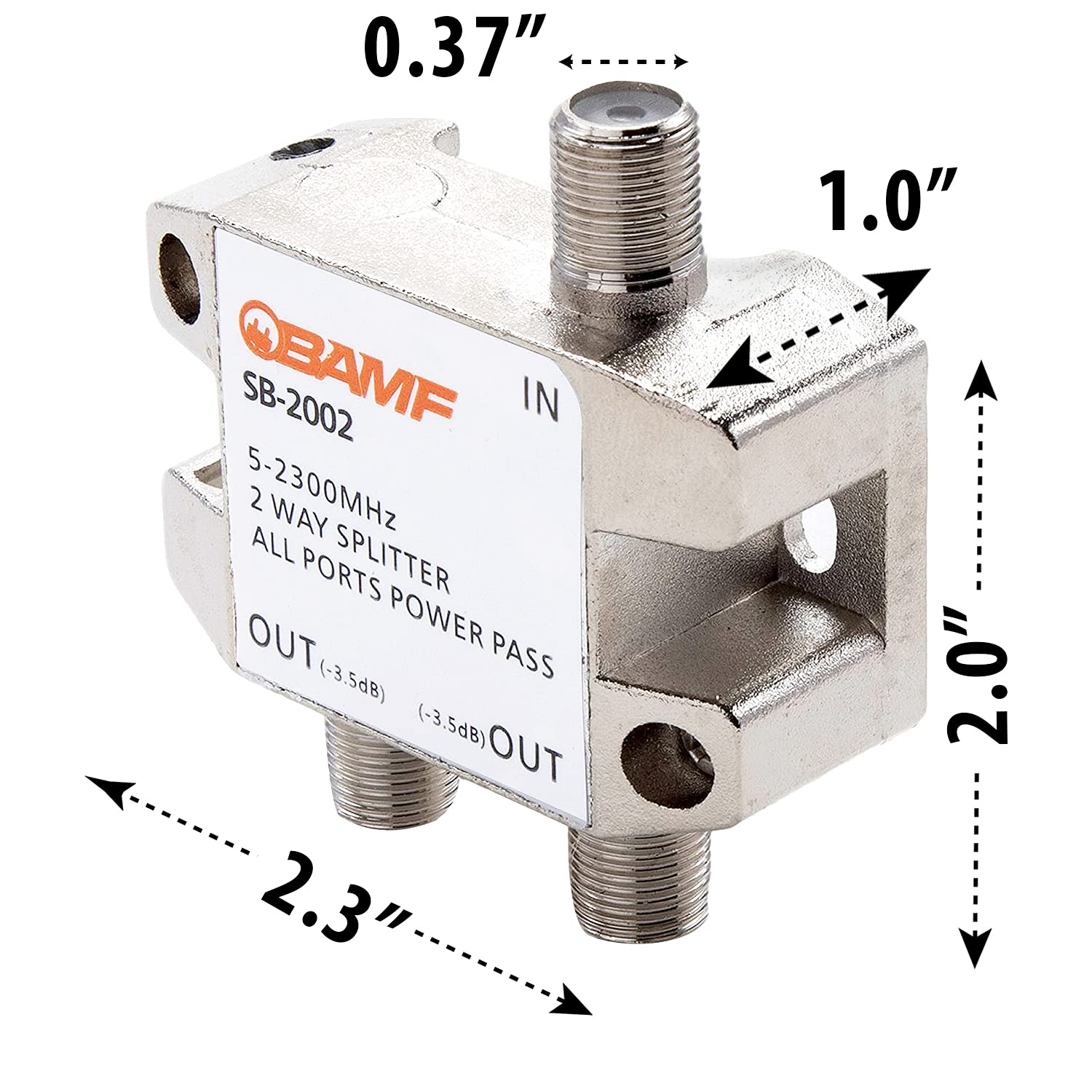 BAMF 2 Way Coaxial Cable Splitter, Bi-Directional Coax MoCA 5-2300MHz, RG6 Compatible, Nickel Plated Cable Splitter Internet and TV Splitter, Satellite, Amplifier, Antenna, Analog/Digital Connections - Image 4