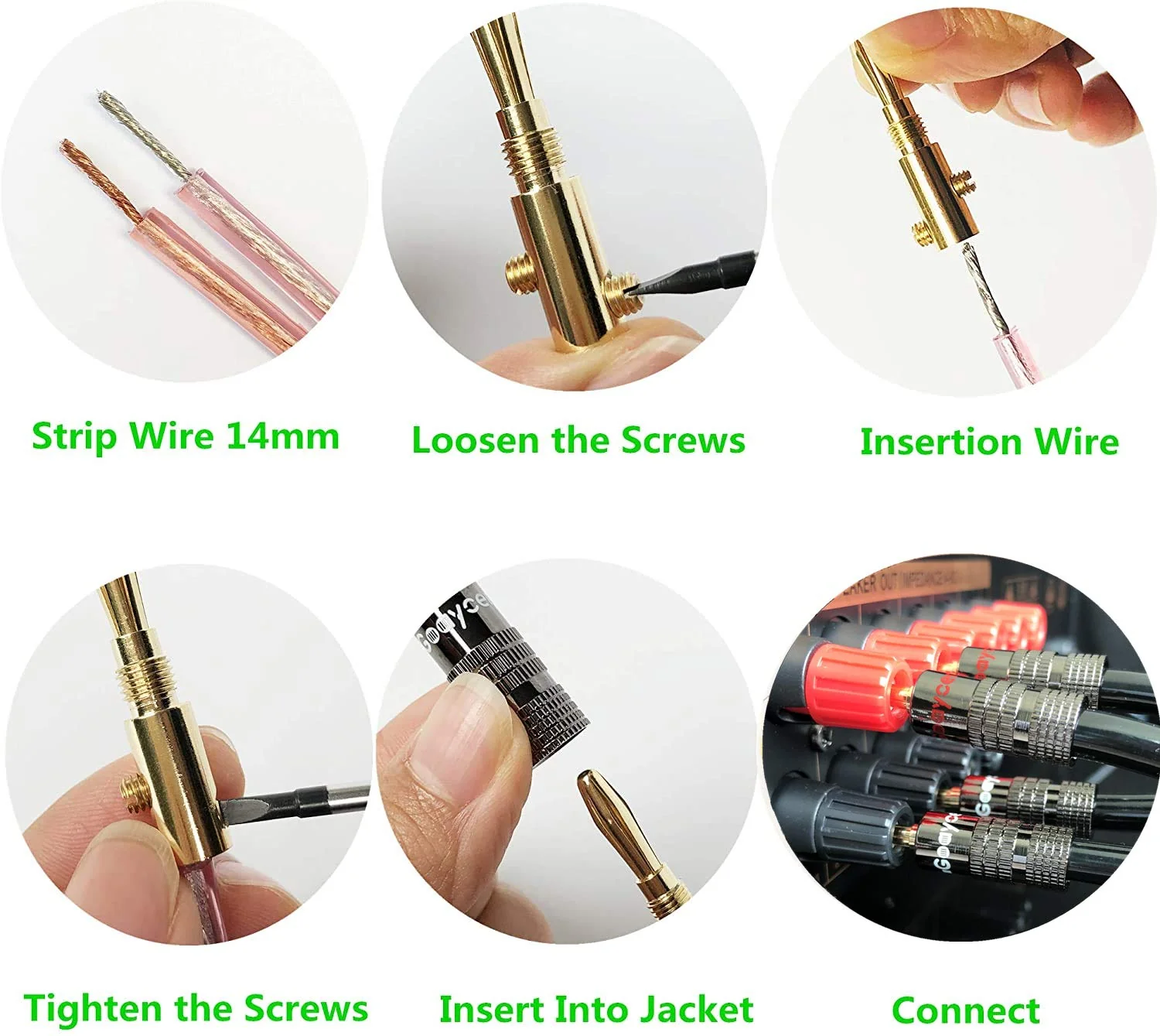 Banana Plugs for Speaker Wire - 24K Gold Plated Banana Adapter Connector(6 Pairs/12 pcs) 6Pairs - Image 5