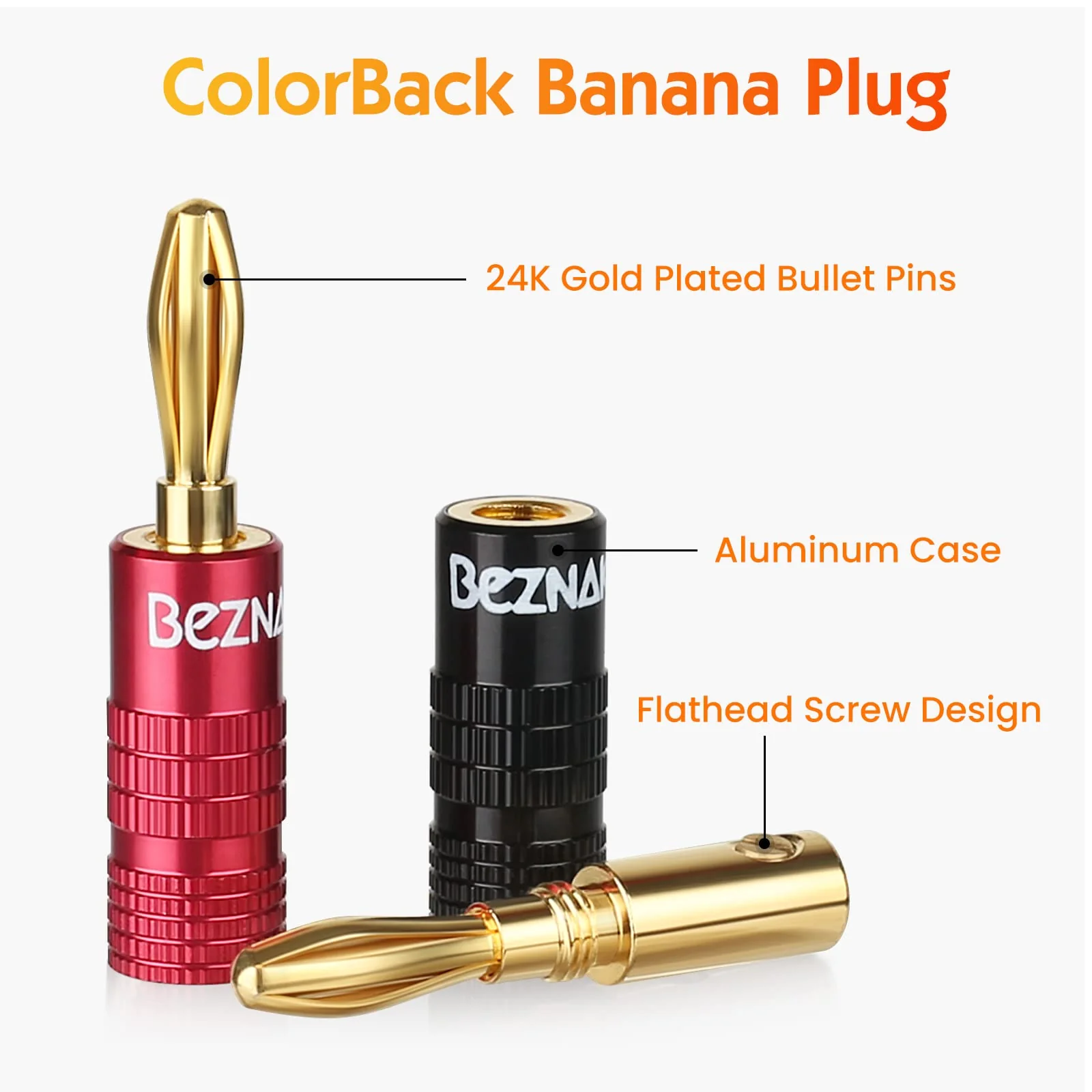 Banana Plugs with Dual Set Screws,Black and Red Aluminum Shell,6 Pairs - Image 2