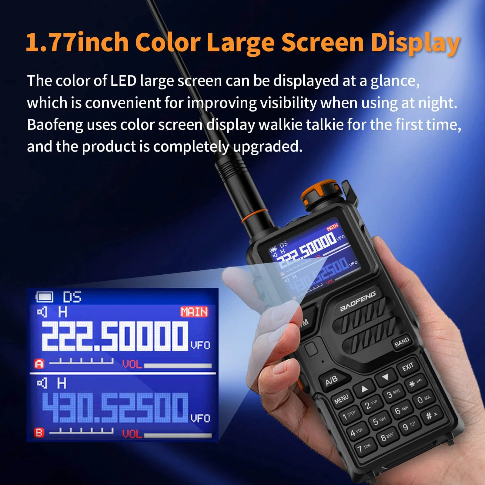 BAOFENG K5PLUS Tri-Band Ham Radio Long Range Walkie Talkies High Power Two-Way Radio with One Touch Frequency Finder Button, USB-C Charging, Color Large Screen Display, NOAA Weather, 999CH - Image 2