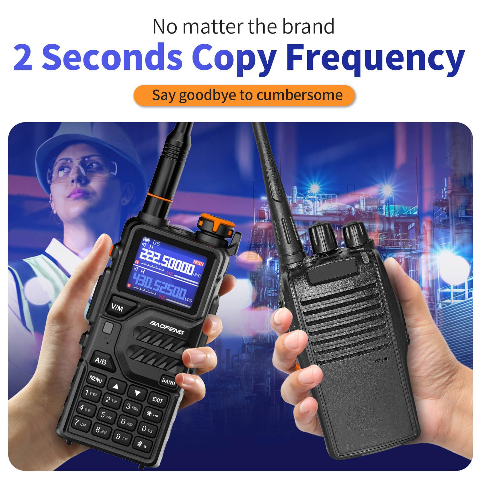 BAOFENG K5PLUS Tri-Band Ham Radio Long Range Walkie Talkies High Power Two-Way Radio with One Touch Frequency Finder Button, USB-C Charging, Color Large Screen Display, NOAA Weather, 999CH - Image 5
