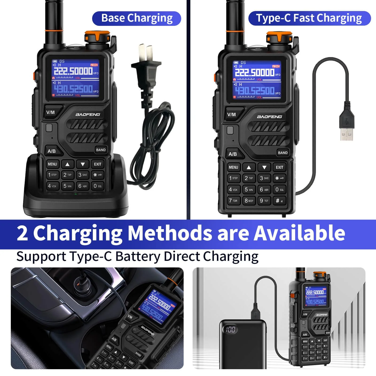 BAOFENG K5PLUS Tri-Band Ham Radio Long Range Walkie Talkies High Power Two-Way Radio with One Touch Frequency Finder Button, USB-C Charging, Color Large Screen Display, NOAA Weather, 999CH - Image 7