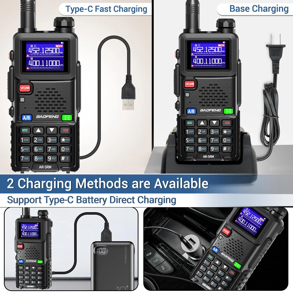 BAOFENG Radio 5RM Ham Radio10W Long Range Handheld AR-5RM Two Way Radio NOAA Weather Receiver Rechargeable Walkie Talkies Longe Range Copy Frequency 999CH with Type C Charging 2500mAh Battery - Image 5
