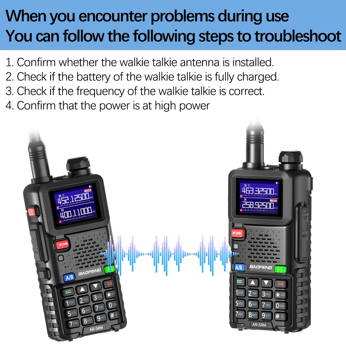 BAOFENG Radio 5RM Ham Radio10W Long Range Handheld AR-5RM Two Way Radio NOAA Weather Receiver Rechargeable Walkie Talkies Longe Range Copy Frequency 999CH with Type C Charging 2500mAh Battery - Image 6
