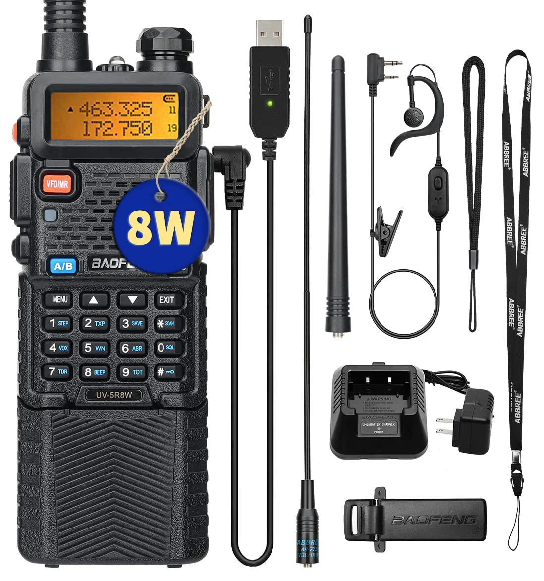 BAOFENG UV-5R 8W Ham Radio High Power Dual Band Portable Two Way Radio Long Range Rechargeable Handheld Radio (Black-1Pack)…