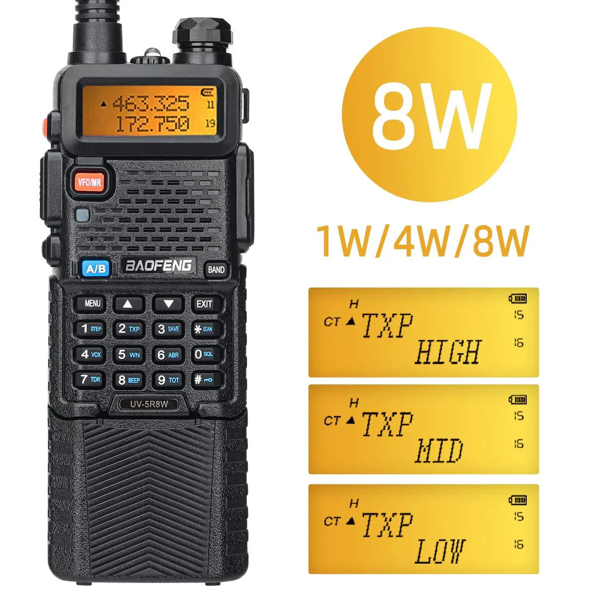BAOFENG UV-5R 8W Ham Radio High Power Dual Band Portable Two Way Radio Long Range Rechargeable Handheld Radio (Black-1Pack)… - Image 2