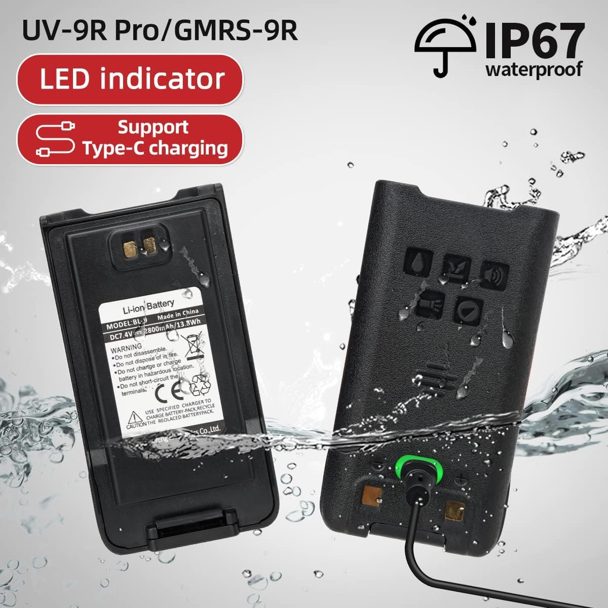 BAOFENG UV-9R Pro 8W Ham Radio Long Range Handheld Dual Band Tri- Power Two-Way Radio Waterproof Transceiver Walkie Talkies Rechargeable with Type-C Charger Cable Green - Image 4