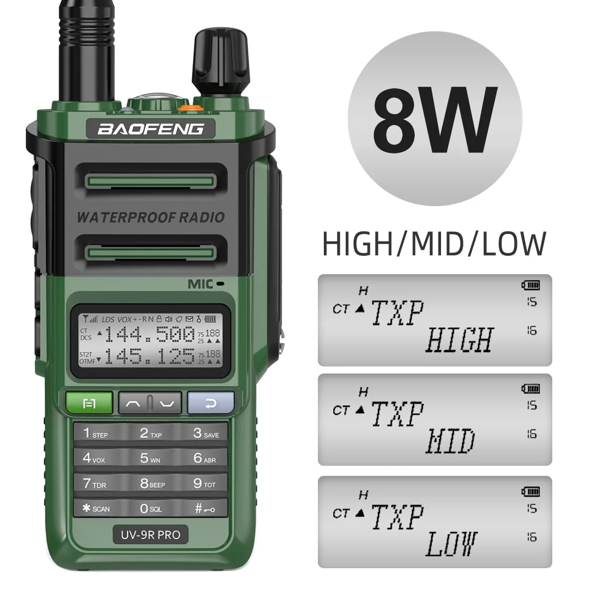 BAOFENG UV-9R Pro Radio Handheld Two Way Radio Dual Band Waterproof Transceiver Long Range Walkie Talkie Rechargeable with Type-C Charger Green+AR-771 - Image 2