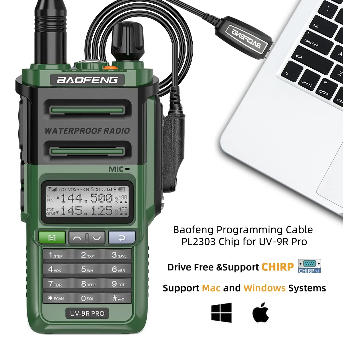 BAOFENG UV-9R Pro Radio Handheld Two Way Radio Dual Band Waterproof Transceiver Long Range Walkie Talkie Rechargeable with Type-C Charger Green+AR-771 - Image 4