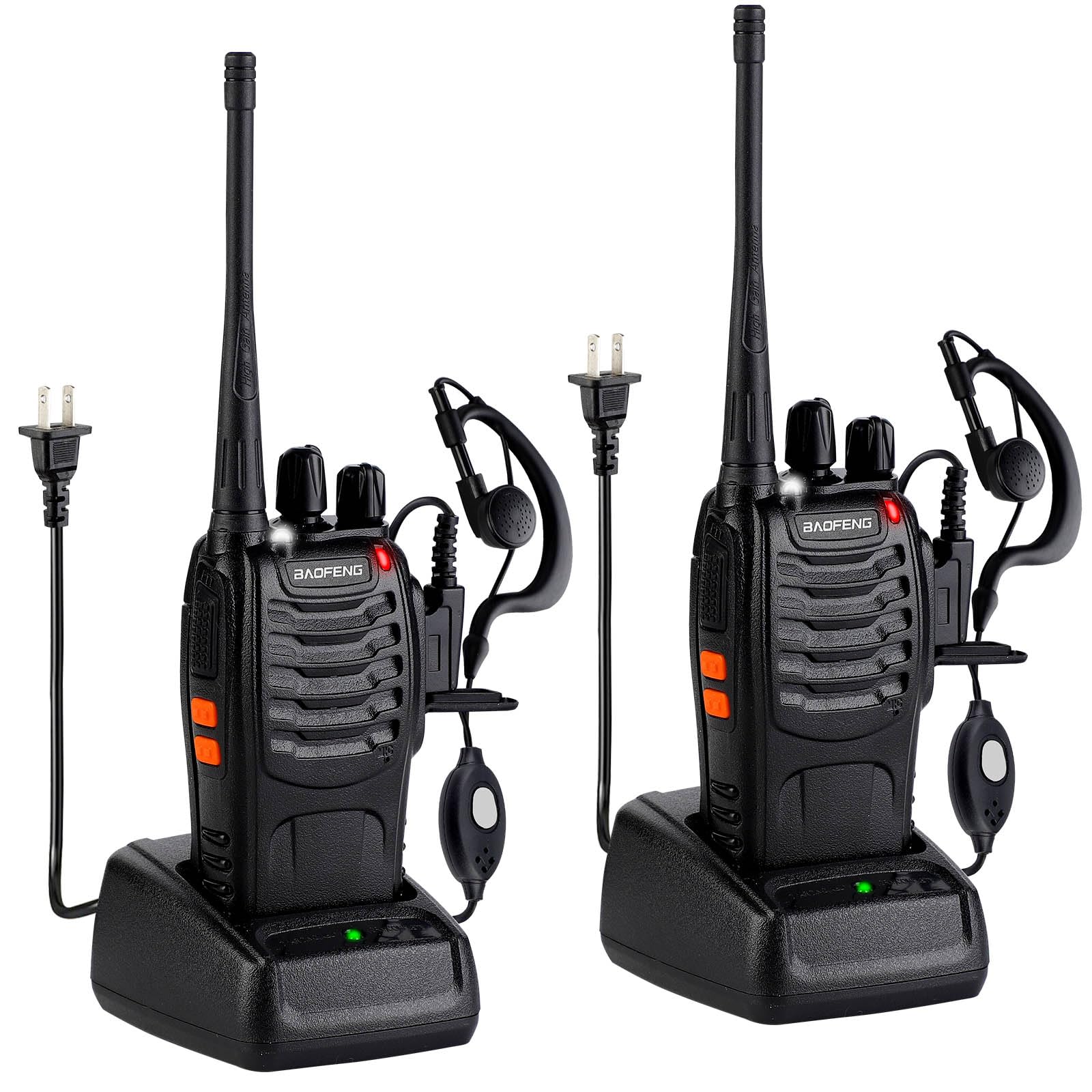 Baofeng Walkie Talkies 888S Rechargeable Long Range with Earpieces for Adults, 16 Channel Professional Radio Handheld Two Way Radios Li-ion Battery and Charger Included 2pack with 2earpiece