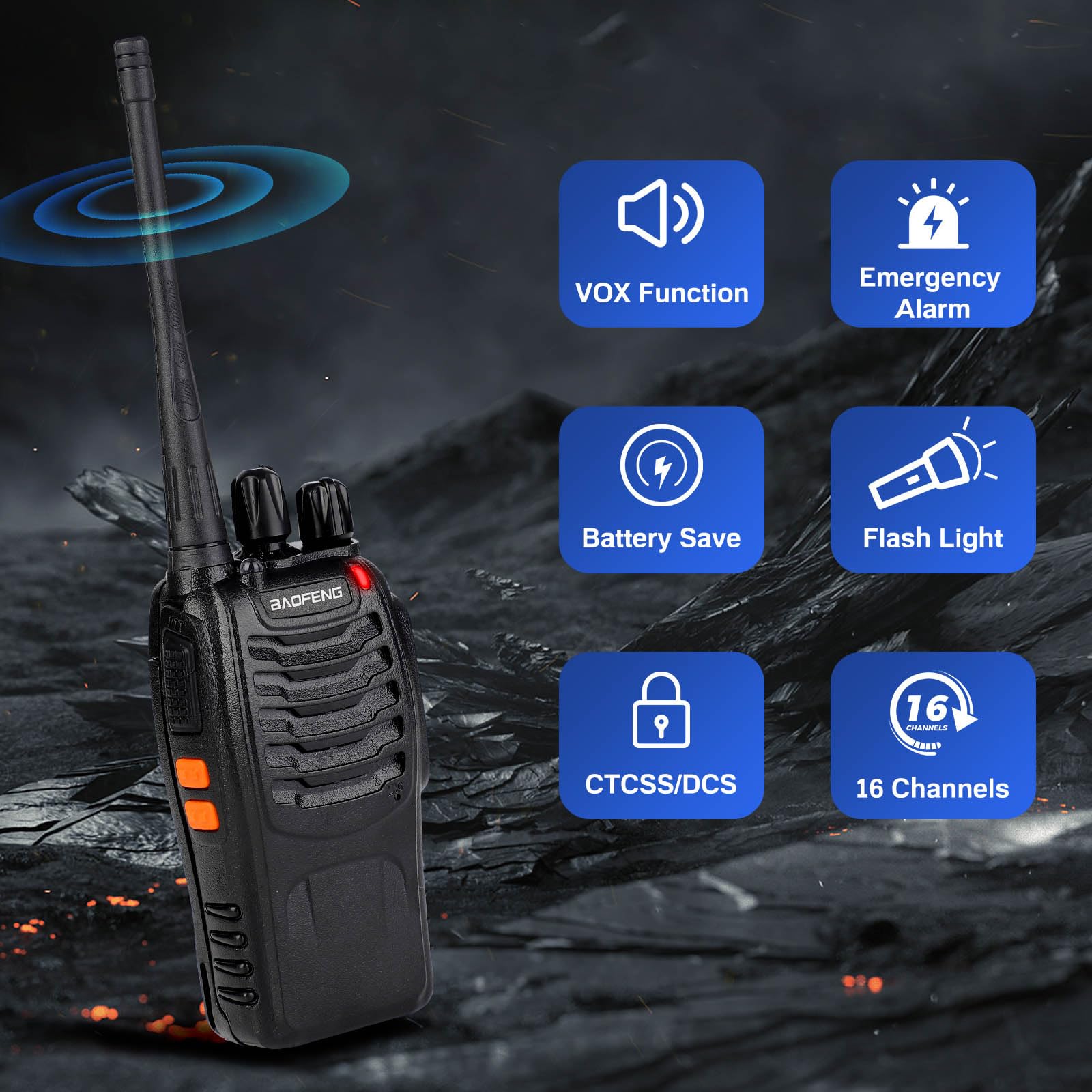Baofeng Walkie Talkies 888S Rechargeable Long Range with Earpieces for Adults, 16 Channel Professional Radio Handheld Two Way Radios Li-ion Battery and Charger Included 2pack with 2earpiece - Image 7