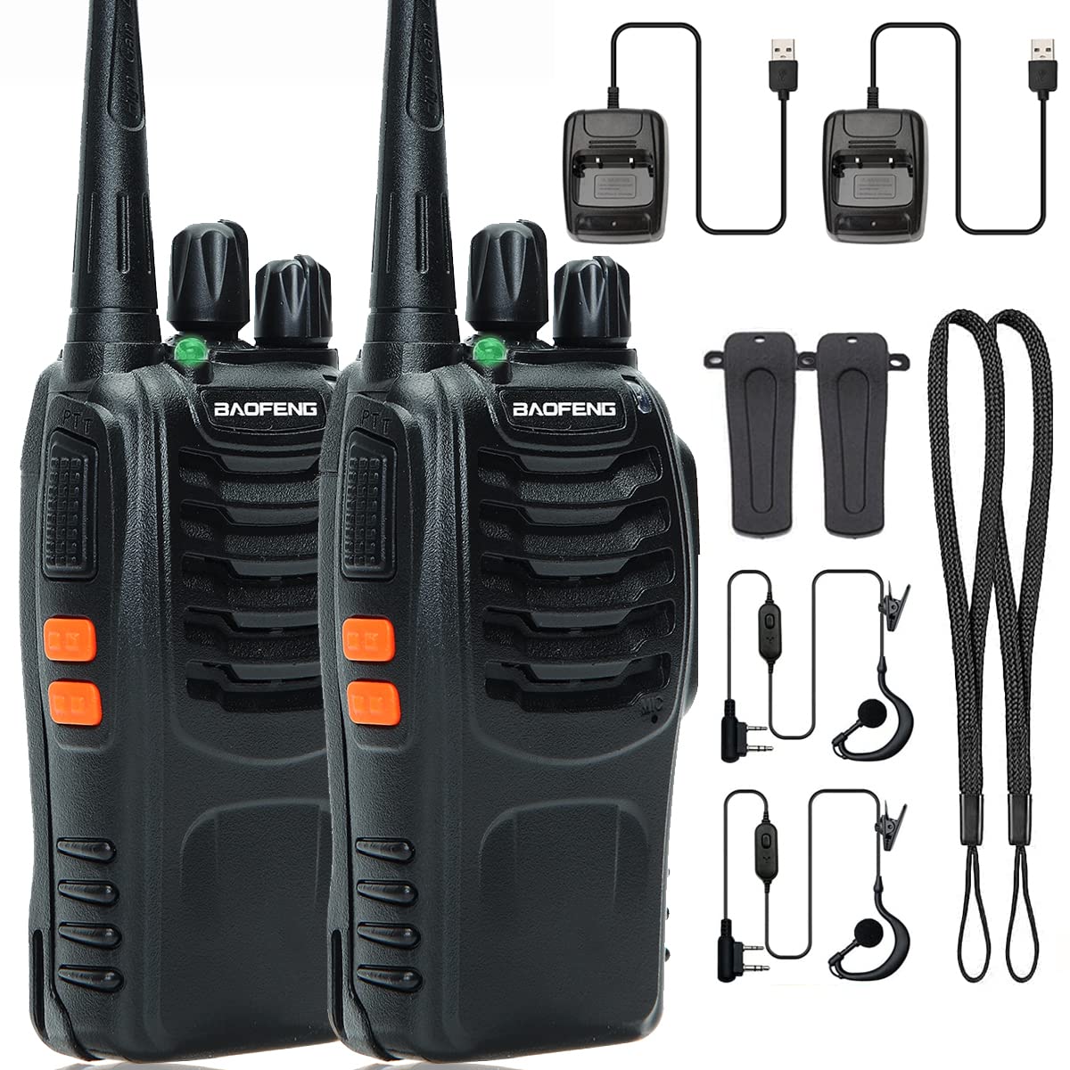 Baofeng Walkie Talkies Long Range Walkie Talkie for Adults with Earpiece Mic Rechargeable 2-Way Radios Handheld Two-Way Radios Transceiver Kids Walky Talky with USB Base Charger for Camping 2pcs with earpiece