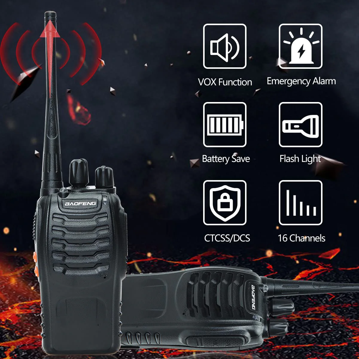 Baofeng Walkie Talkies Long Range Walkie Talkie for Adults with Earpiece Mic Rechargeable 2-Way Radios Handheld Two-Way Radios Transceiver Kids Walky Talky with USB Base Charger for Camping 2pcs with earpiece - Image 2