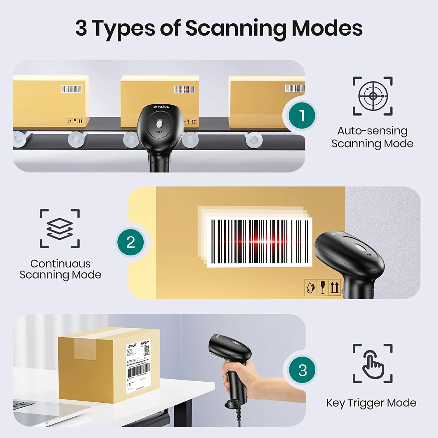 Barcode Scanner with Stand, USB Wired Inventory 2D 1D QR Code Scanners for Computer POS Support Automatic Screen Scanning, Handheld CMOS Image Bar Code Reader for Warehouse Library Supermarket - Image 4