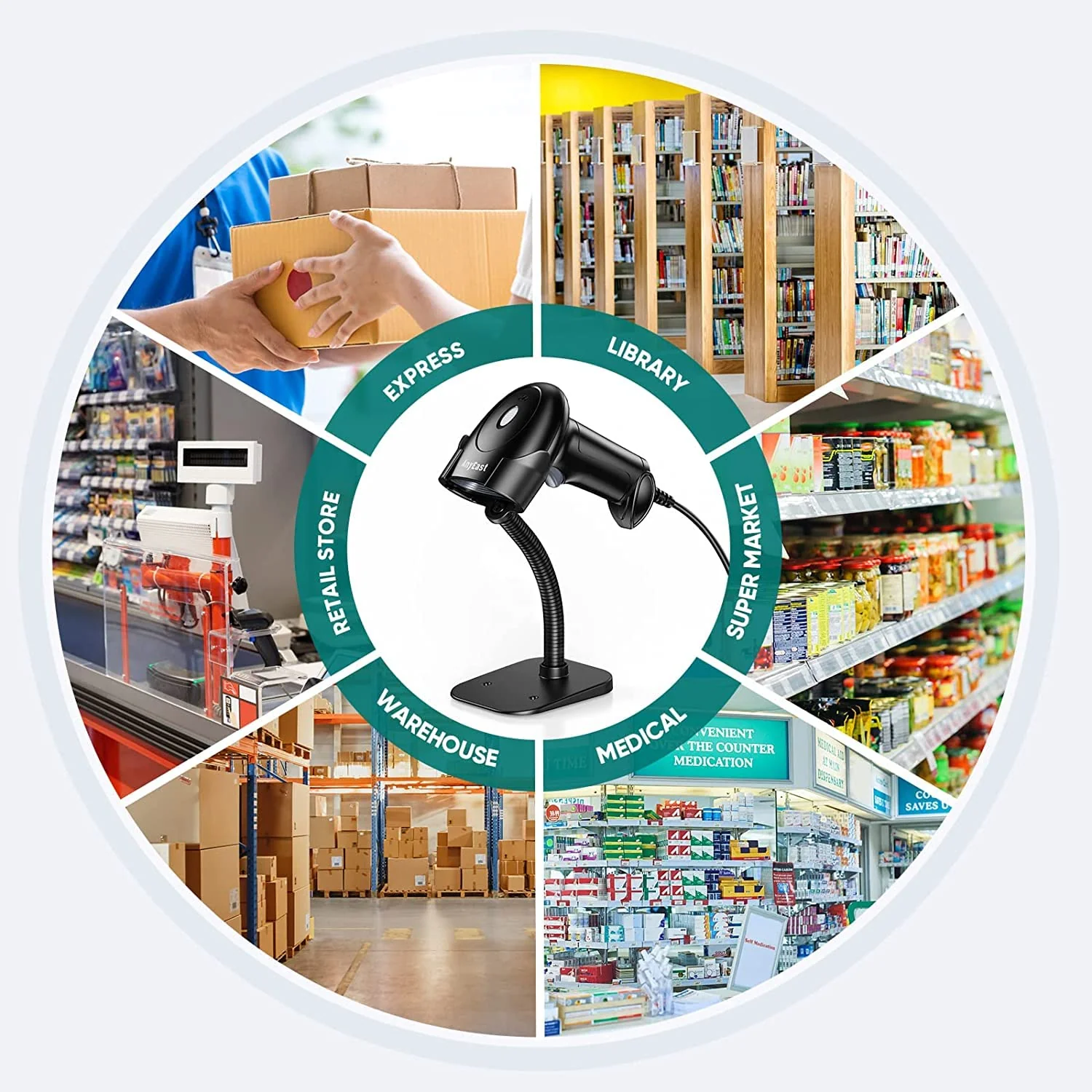 Barcode Scanner with Stand, USB Wired Inventory 2D 1D QR Code Scanners for Computer POS Support Automatic Screen Scanning, Handheld CMOS Image Bar Code Reader for Warehouse Library Supermarket - Image 8